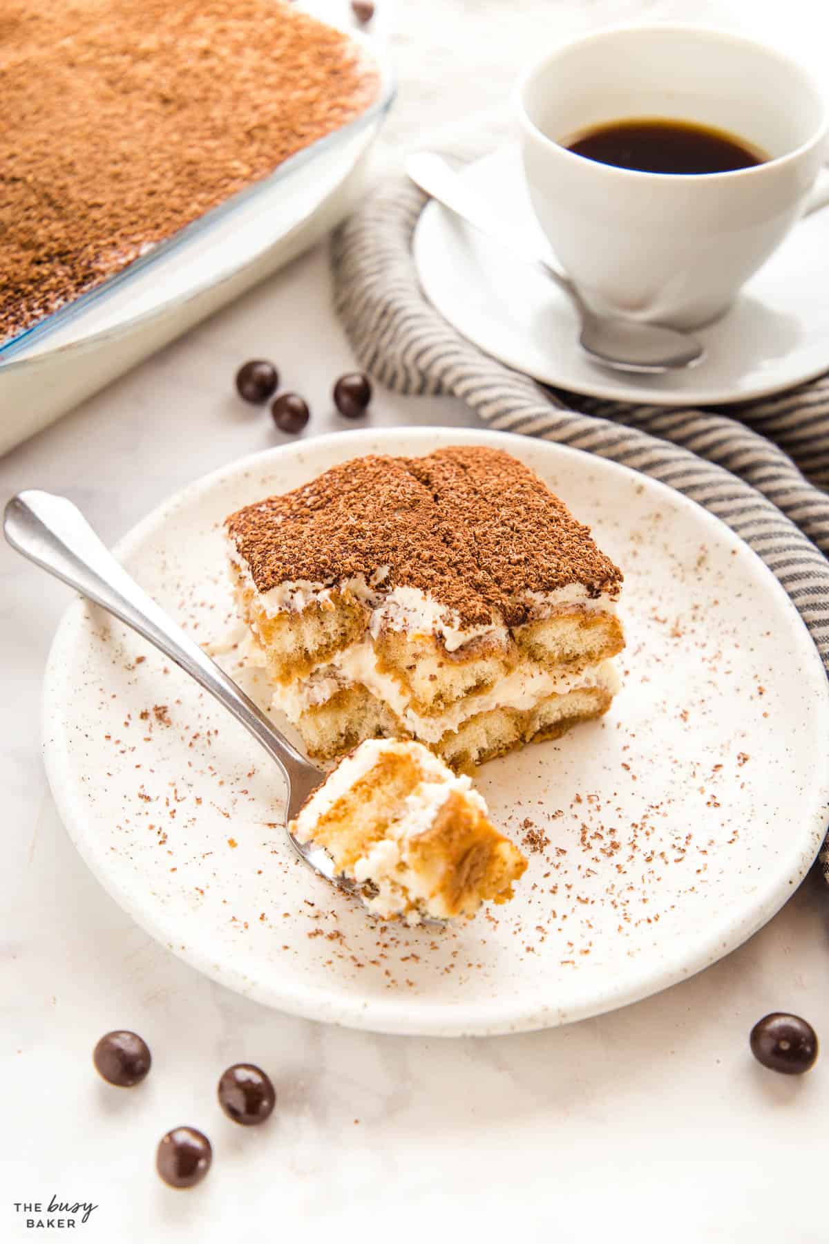 slice of tiramisu on a plate