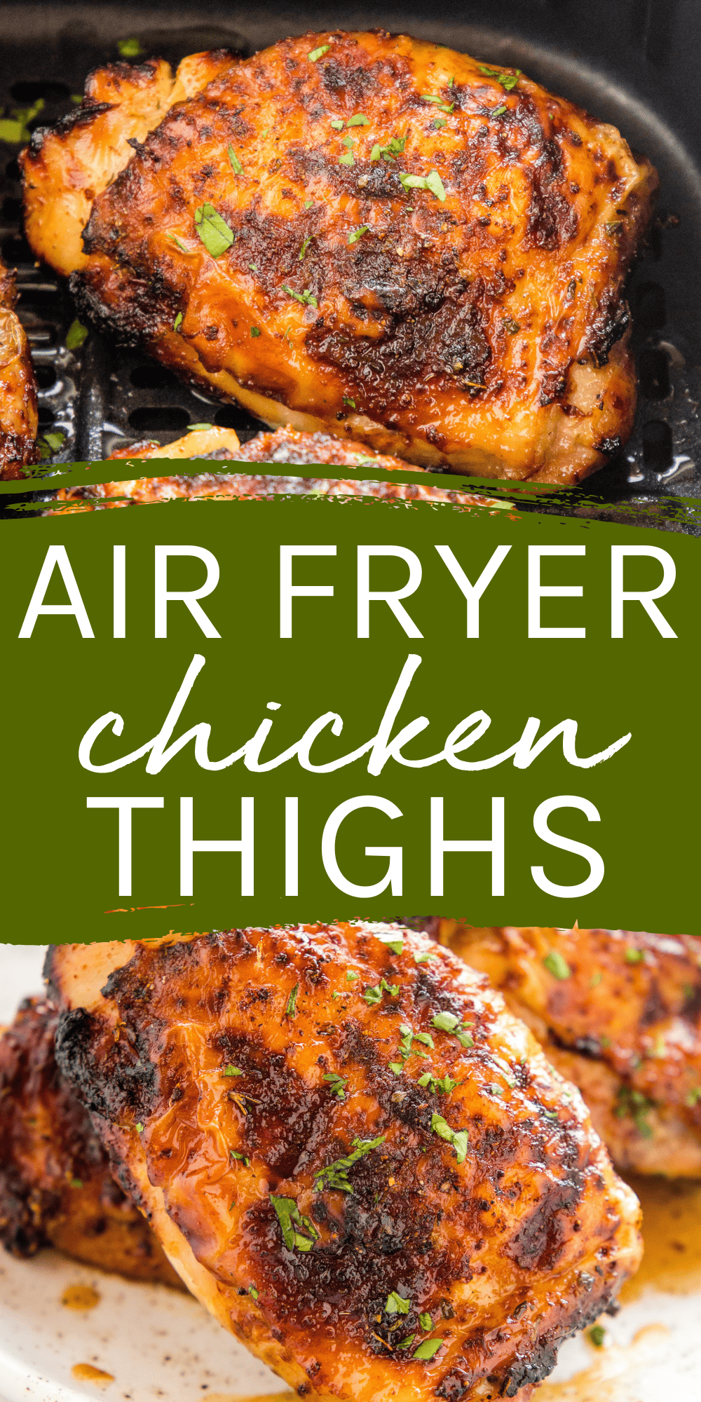 This Air Fryer Chicken Thighs recipe is an easy main dish ready in under 30 minutes! Use our comprehensive guide to chicken thighs made how you like them - with crispy skin, juicy boneless skinless chicken thighs, from fresh or frozen. Recipe from thebusybaker.ca! #airfryerchickenthighs #airfryerchicken #easychickenrecipe #chickenrecipe #maindish #easyrecipe #airfryerrecipe #airfryer #chickendinner #whatsfordinner #mealplan via @busybakerblog