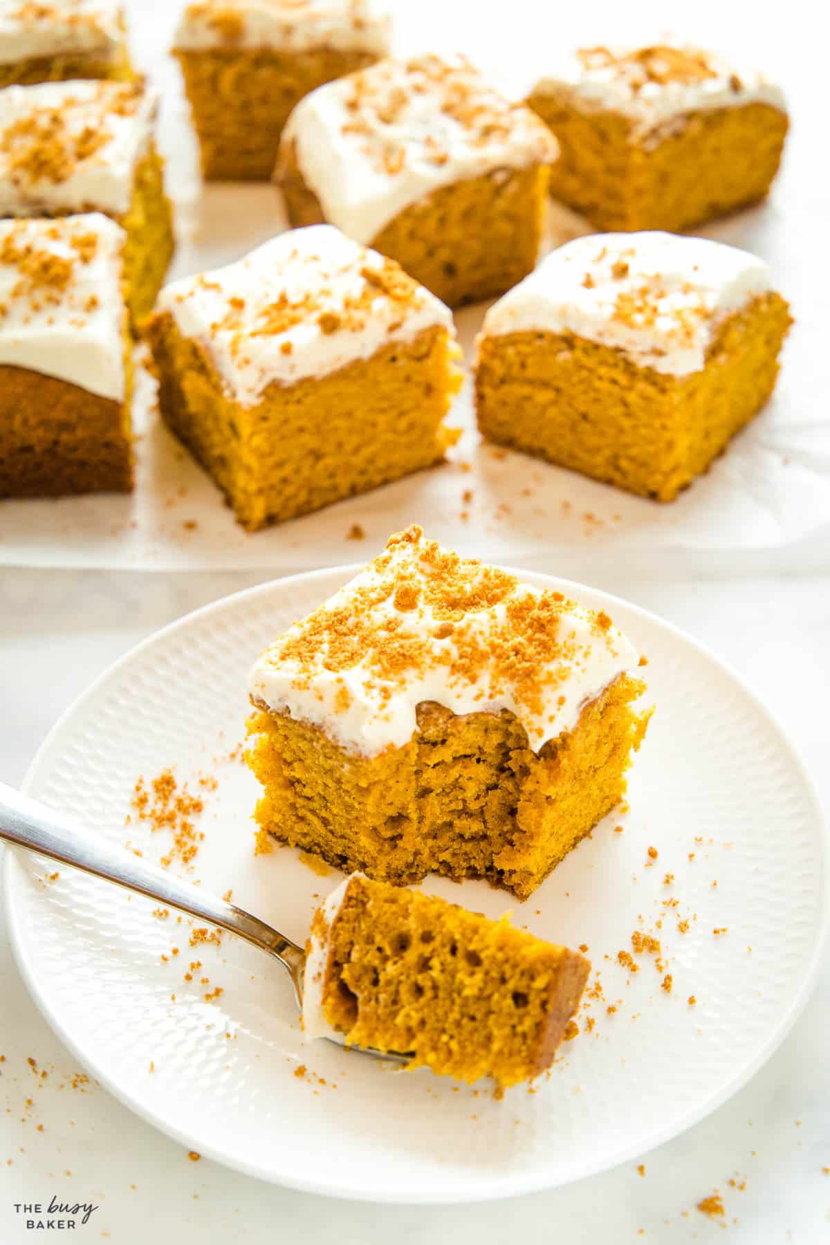 slice of fall dessert with frosting