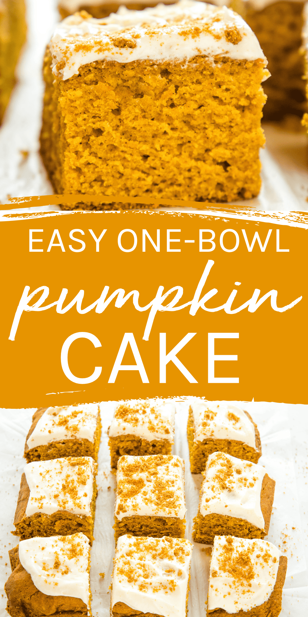 This Easy Pumpkin Cake recipe is an easy-to-make one bowl pumpkin cake that's tender, moist & topped with a simple cream cheese frosting! Recipe from thebusybaker.ca! #pumpkincake #easypumpkincake #pumpkincakewithcreamcheesefrosting #pumpkincakerecipe via @busybakerblog