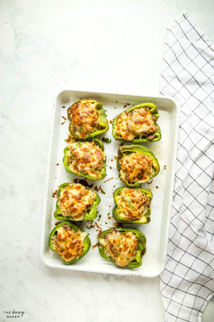 Philly Cheesesteak Stuffed Peppers - The Busy Baker