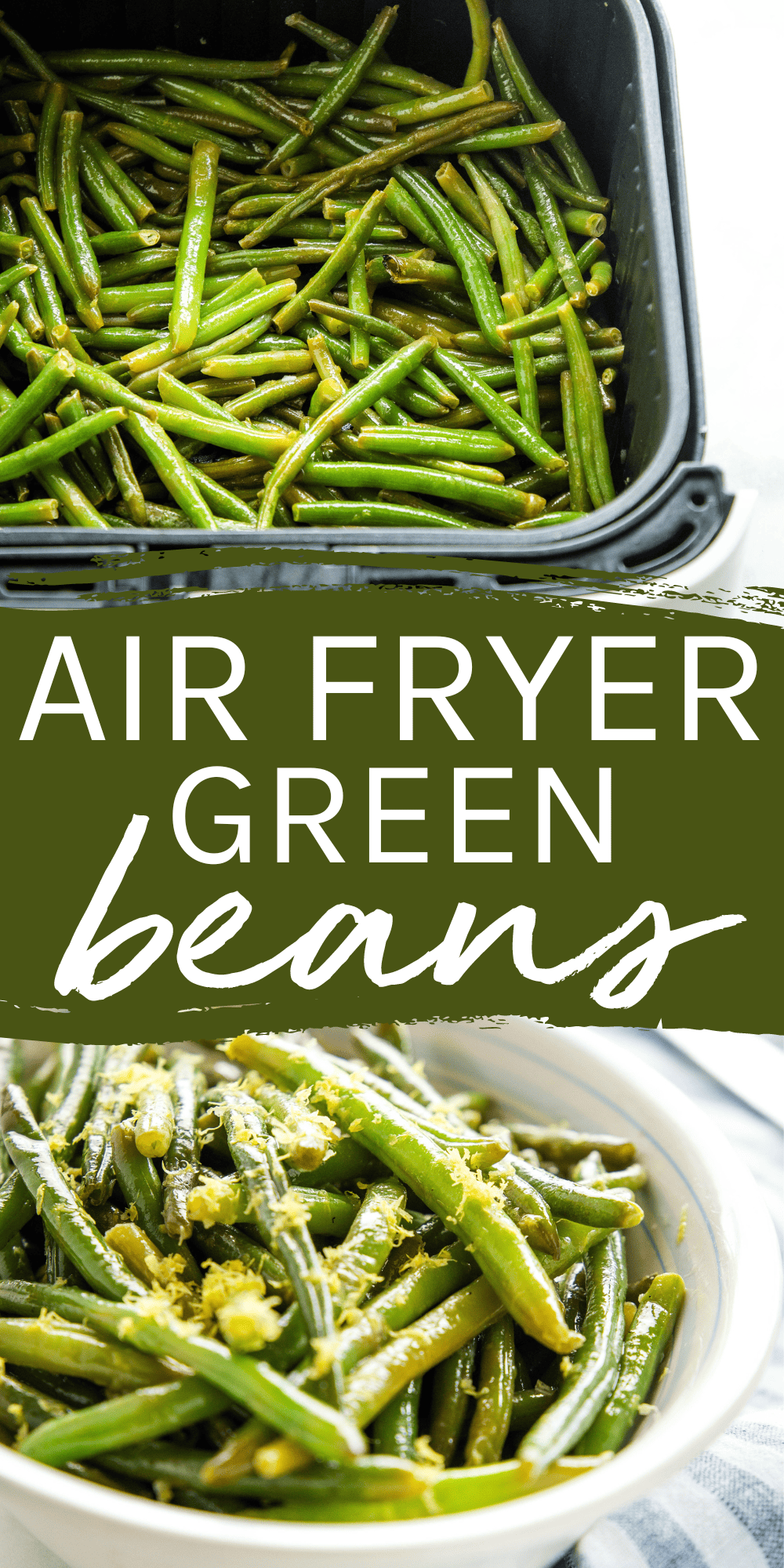 This Air Fryer Green Beans recipe is the perfect easy healthy side dish that's ready in under 10 minutes! Made with fresh or frozen green beans, tender and juicy, with the flavour of oven roasted green beans. Recipe from thebusybaker.ca! #airfryergreenbeans #greenbeans #sidedish #greenbeansidedish #airfryervegetables #airfryersidedish #healthysidedish #healthyairfryerrecipe via @busybakerblog