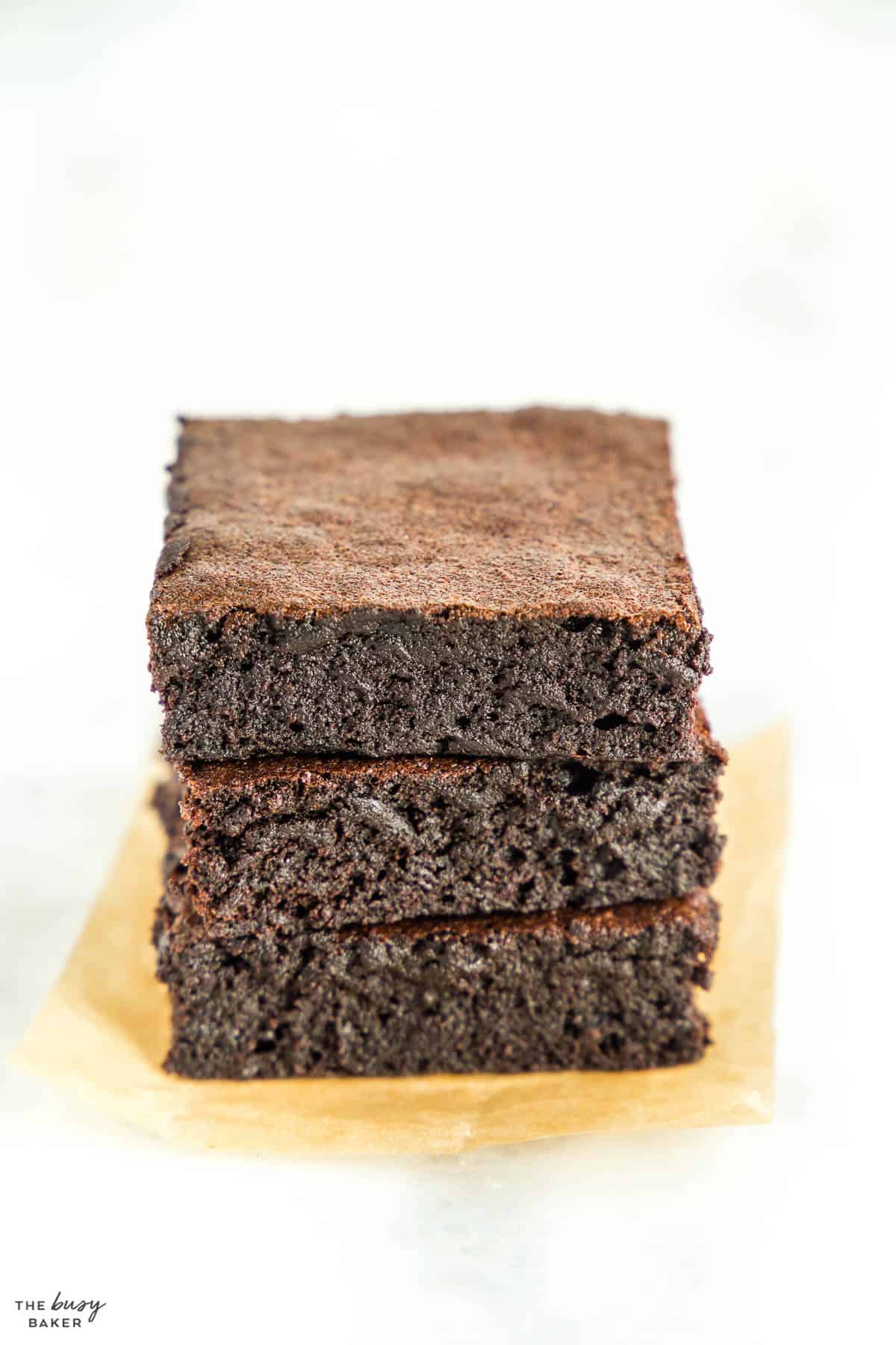 stack of fudgy brownies