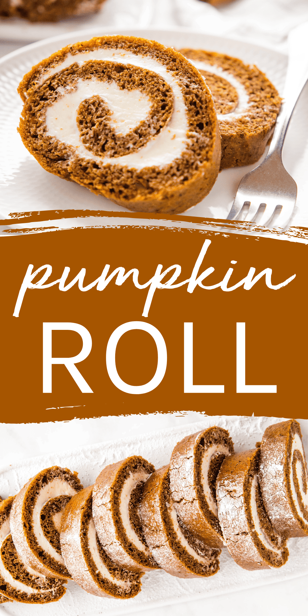 This Pumpkin Roll recipe is the perfect fall dessert made with a moist and tender pumpkin sponge cake rolled with light and fluffy cream cheese filling. An impressive homemade Pumpkin Roll made easy with pro tips and tricks! Recipe from thebusybaker.ca! #cakeroll #pumpkinroll #pumpkincakeroll #pumpkinrollcake #pumpkincake #pumpkindessert #pumkin #fallrecipe #falldessert #easyfalldessert #easypumkinrecipe via @busybakerblog