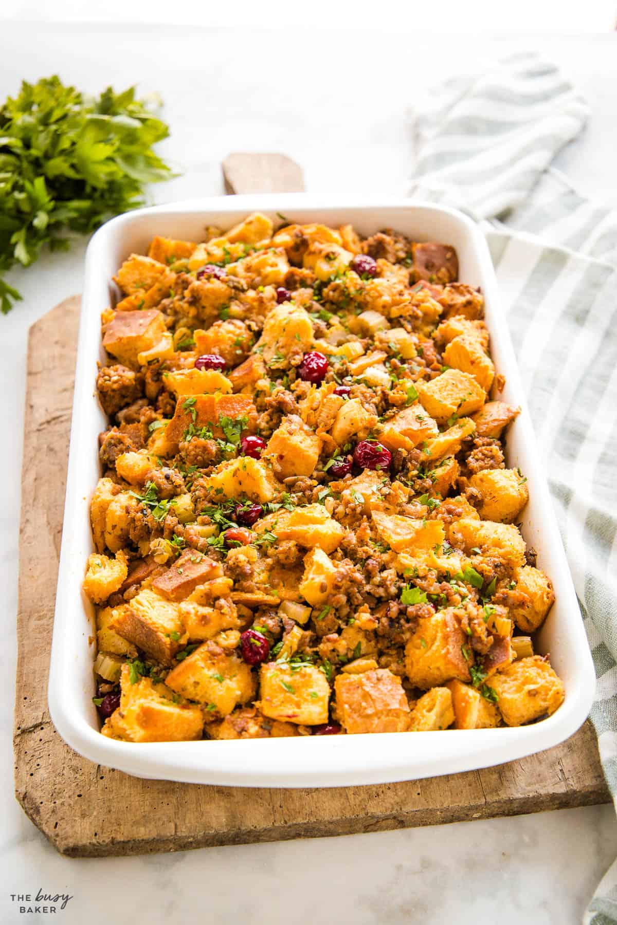 sausage stuffing with cranberries and herbs