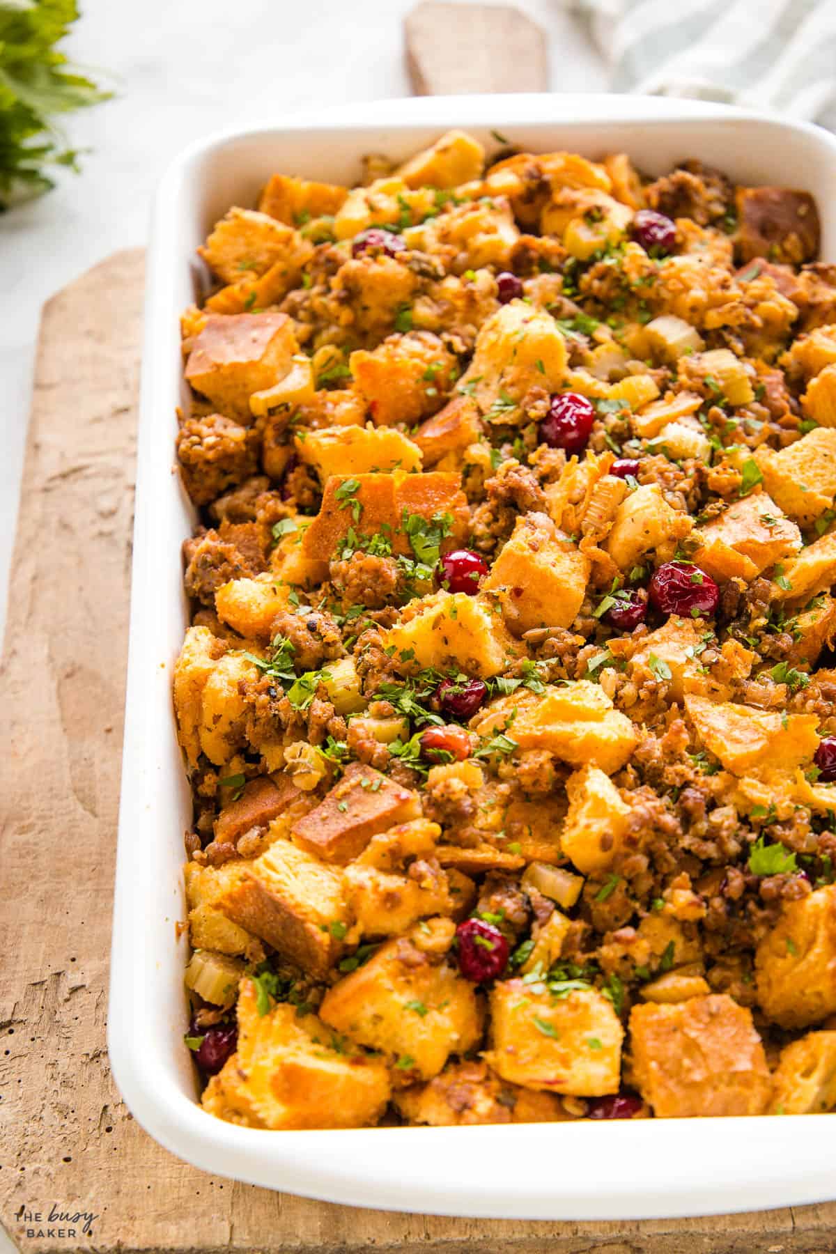 homemade stuffing with sausage and cranberries and herbs