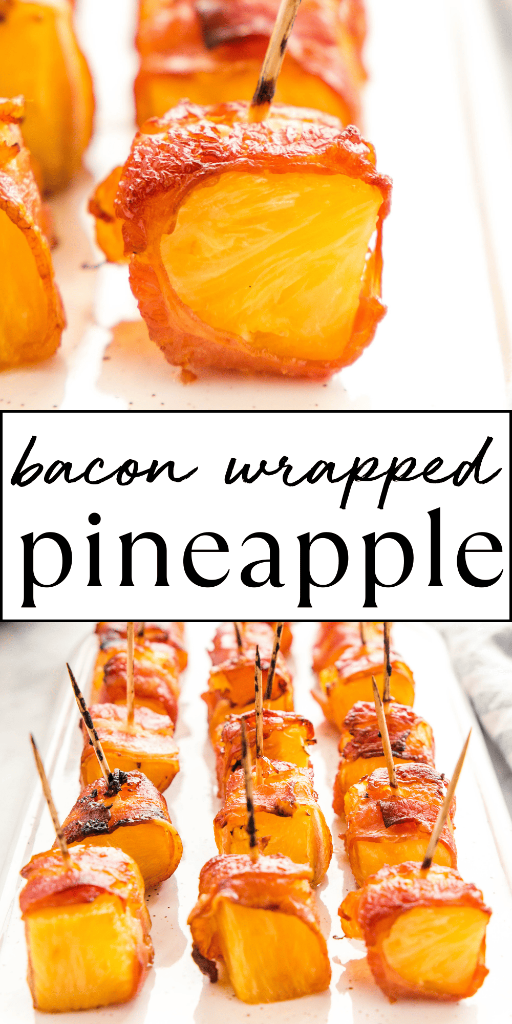 This Bacon Wrapped Pineapple recipe is the BEST easy appetizer recipe that's gluten-free, low-carb, and easy to make in minutes! Perfect for parties and made with only 4 simple ingredients! Recipe from thebusybaker.ca! #appetizer #baconwrapped #bacon #baconwrappedpineapple #glutenfree #lowcarb #keto #fruit #sweetandsalty #easyappetizer #partyfood via @busybakerblog