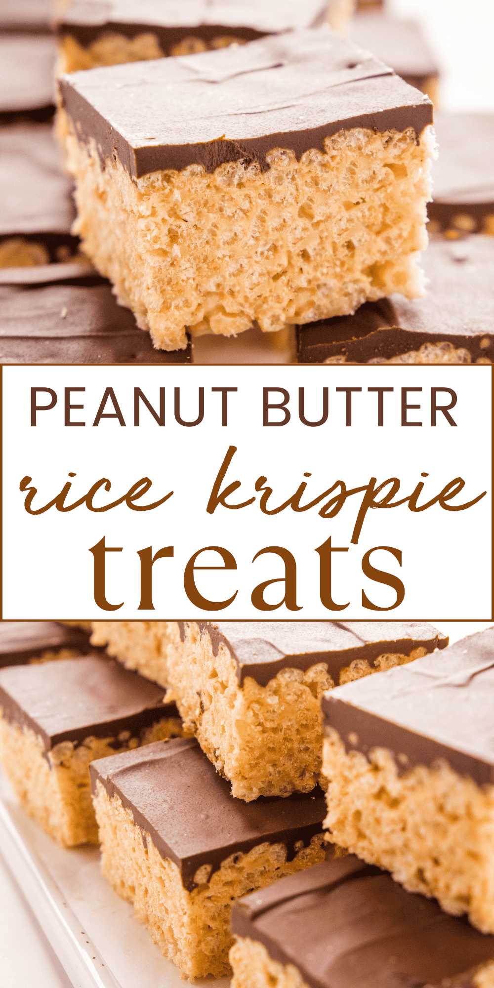 This Peanut Butter Rice Krispie Treats recipe is an easy sweet snack or dessert that's made with creamy peanut butter, marshmallows, puffed rice cereal and chocolate. A twist on the classic Rice Krispie Treats! Recipe from thebusybaker.ca! #ricekrispietreats #ricekrispies #peanutbutterricekrispietreats #peanutbutterdessert #sweettreat #peanutbutterdessert #easydessert #bakewithkids #nobake via @busybakerblog