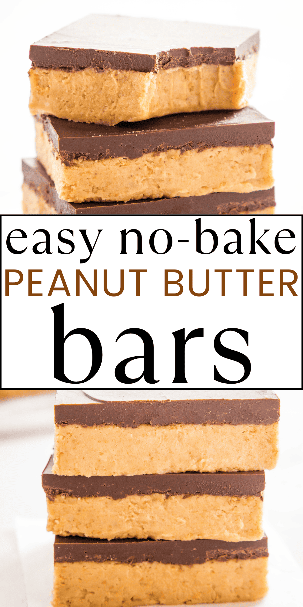 This Peanut Butter Bars recipe is the BEST no bake dessert made with a creamy peanut butter filling and topped with a layer of chocolate. A quick and easy dessert recipe with the flavour of Reese's peanut butter cups. Recipe from thebusybaker.ca! #peanutbutterbars #nobakepeanutbutterbars #nobakedessert #easydessert #easydessertrecipe #nobakebars #reesespeanutbutterbars #peanutbuttercup #copycatrecipe #peanutbutterbarsrecipe via @busybakerblog