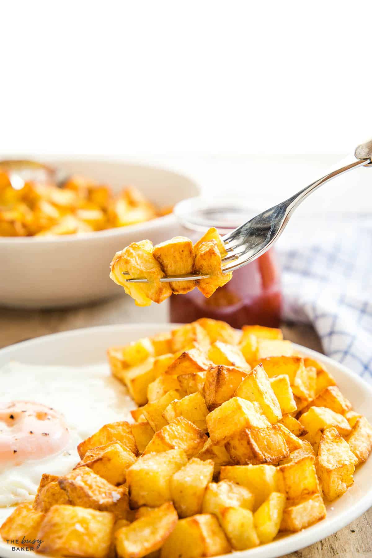 air fryer breakfast potatoes on a fork