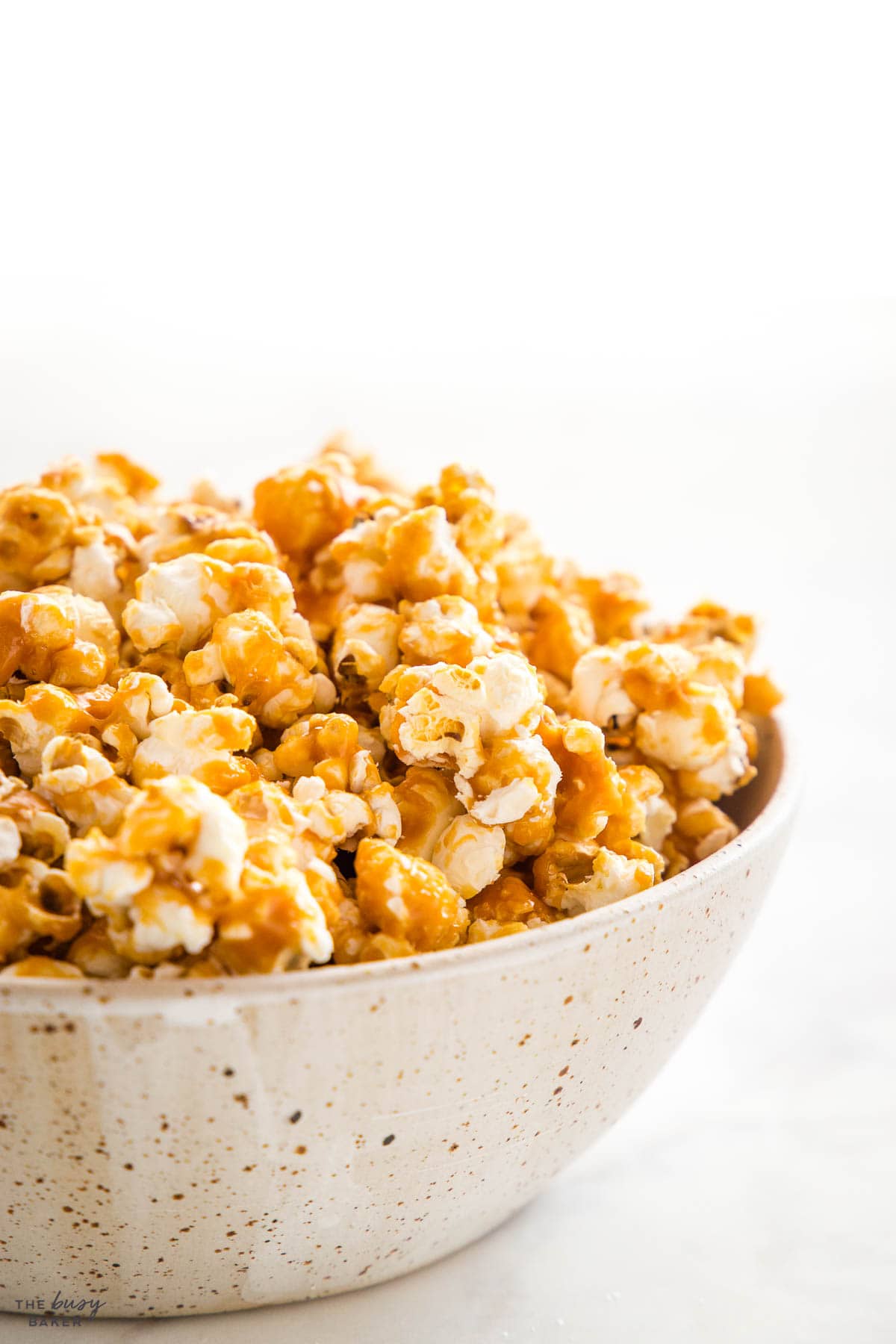 caramel popcorn in a bowl