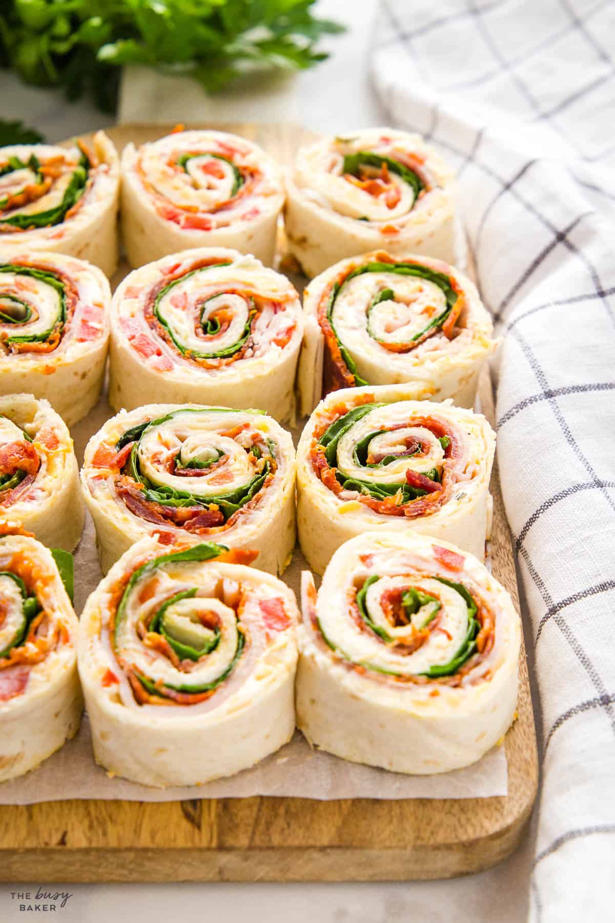 pinwheel sandwiches on appetizer platter