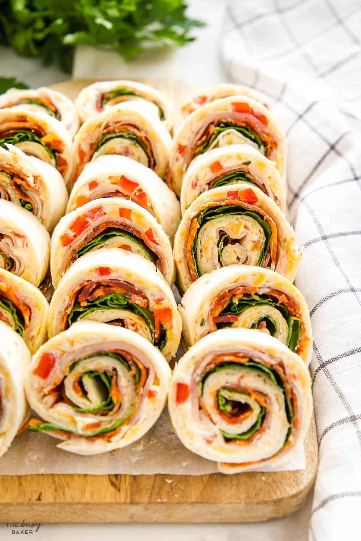 platter of pinwheel sandwiches