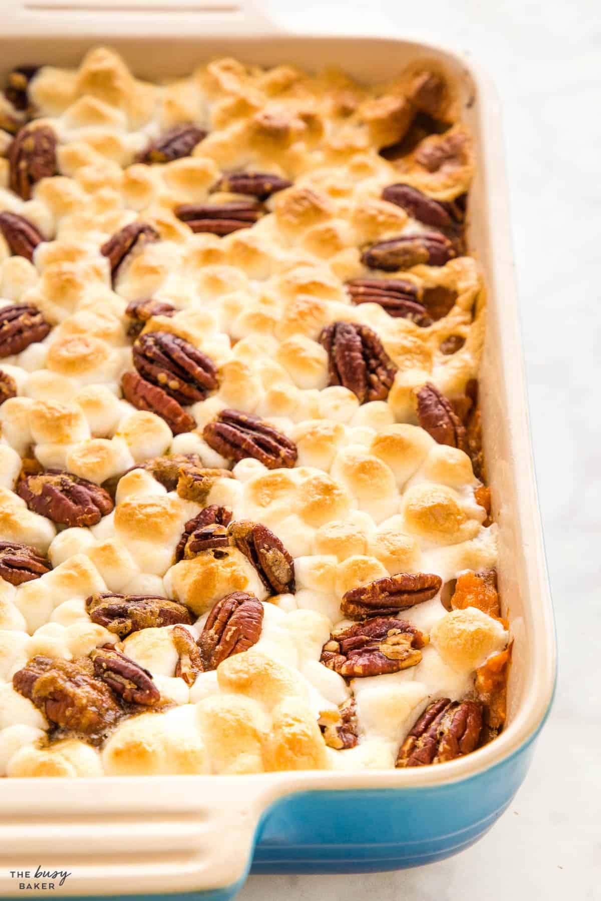 holiday side dish with yams, marshmallows and pecans