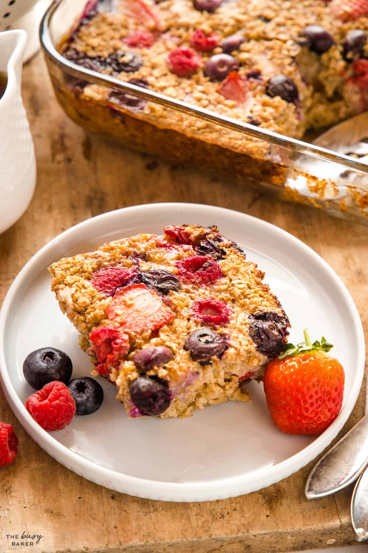 slice of baked oatmeal with fresh berries