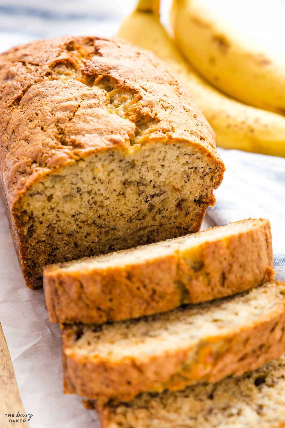 closeup image: perfectly baked banana loaf