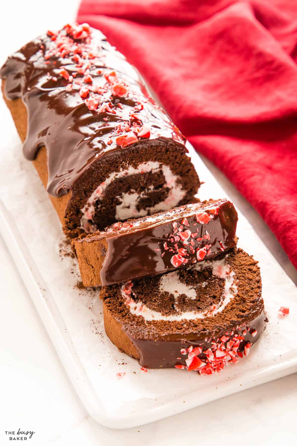 chocolate cake rolled with peppermint cream filling