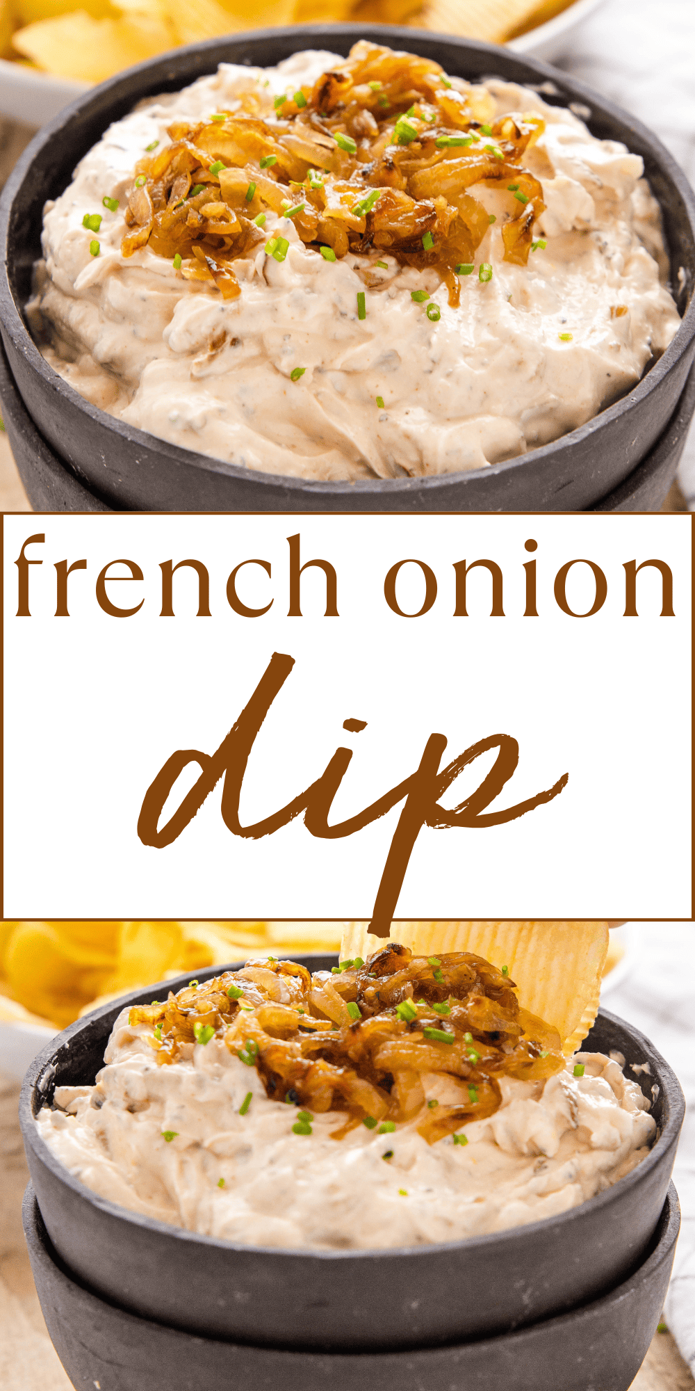 This French Onion Dip recipe is the perfect party dip. A creamy caramelized onion dip for serving with chips or cut veggies - an easy homemade appetizer! Recipe from thebusybaker.ca! #appetizer #frenchoniondip #caramelizedoniondip #oniondip #easydiprecipe #homemadedip #partyfood #partyappetizer #chipsanddip via @busybakerblog