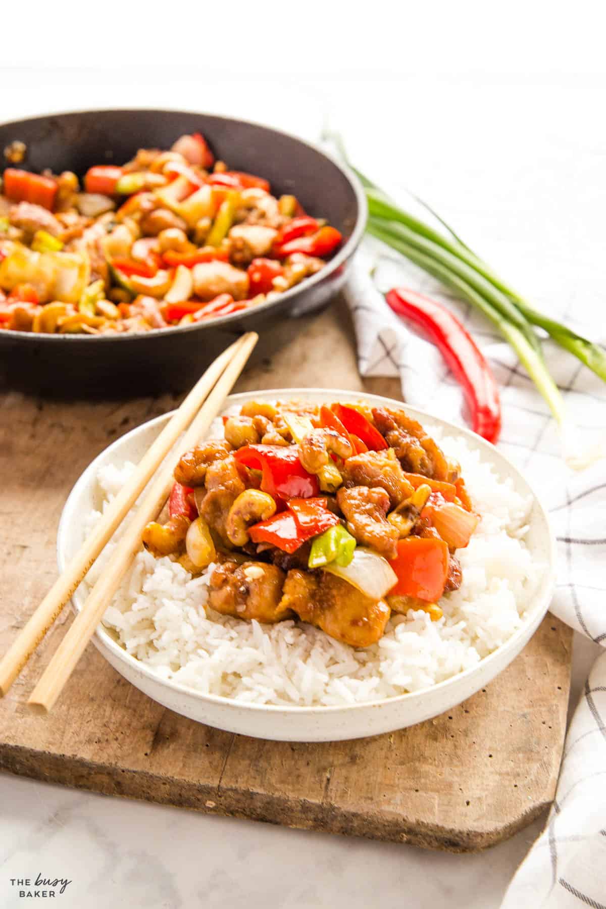 serving of chicken cashew with rice
