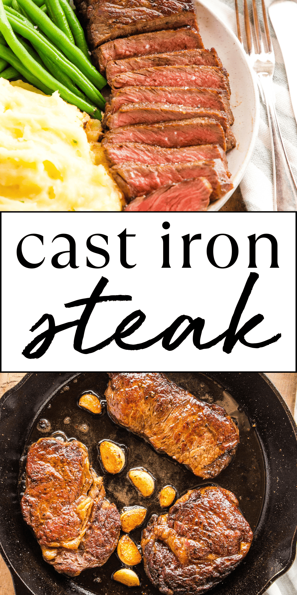 This Cast Iron Steak Recipe is the ultimate guide to the perfect medium rare steak - made easy! The best cast iron skillet steak made with basic ingredients in 25 minutes or less! Recipe from thebusybaker.ca! #steak #easysteak #juicysteak #castironsteak #castironskilletsteak #restaurantsteak via @busybakerblog