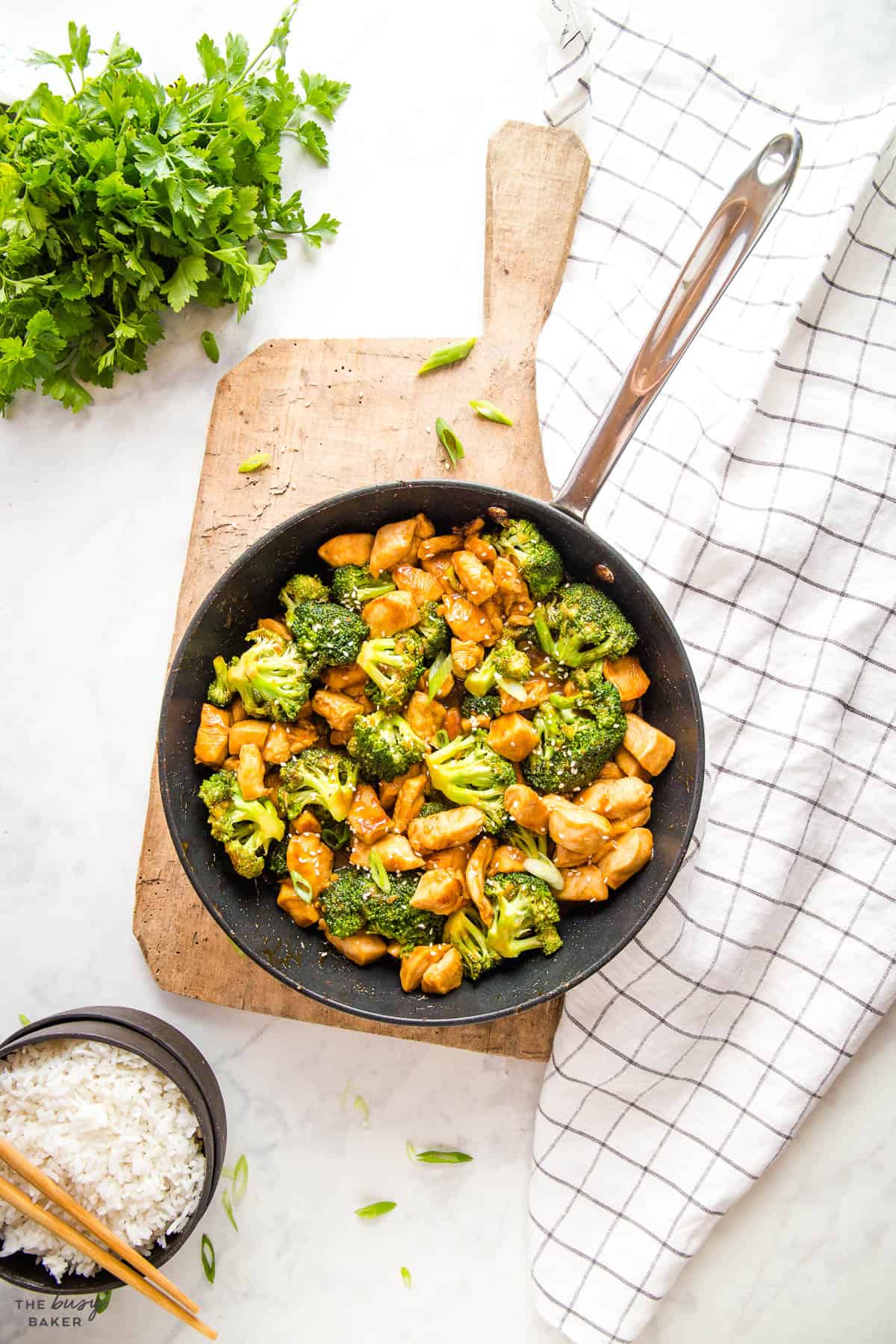 overhead image: chicken and broccoli stir fry recipe