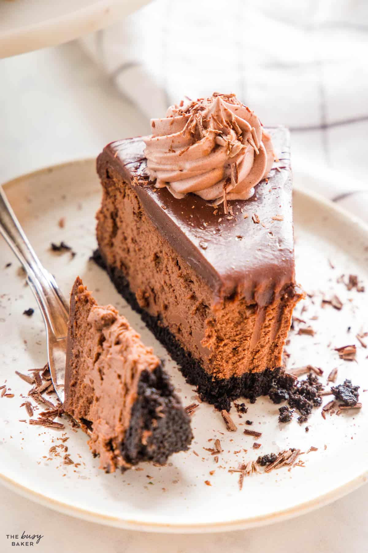 slice of creamy chocolate cheesecake