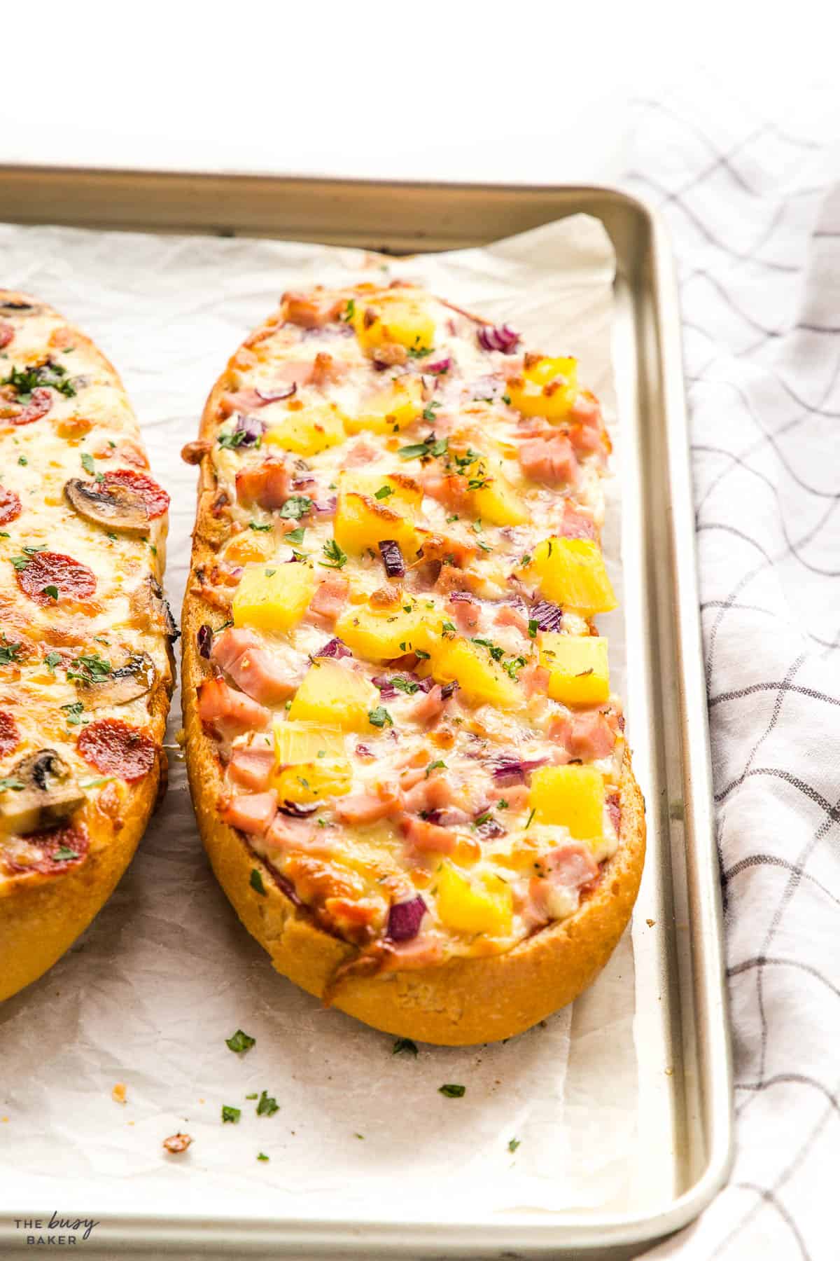 Hawaiian pizza on french bread