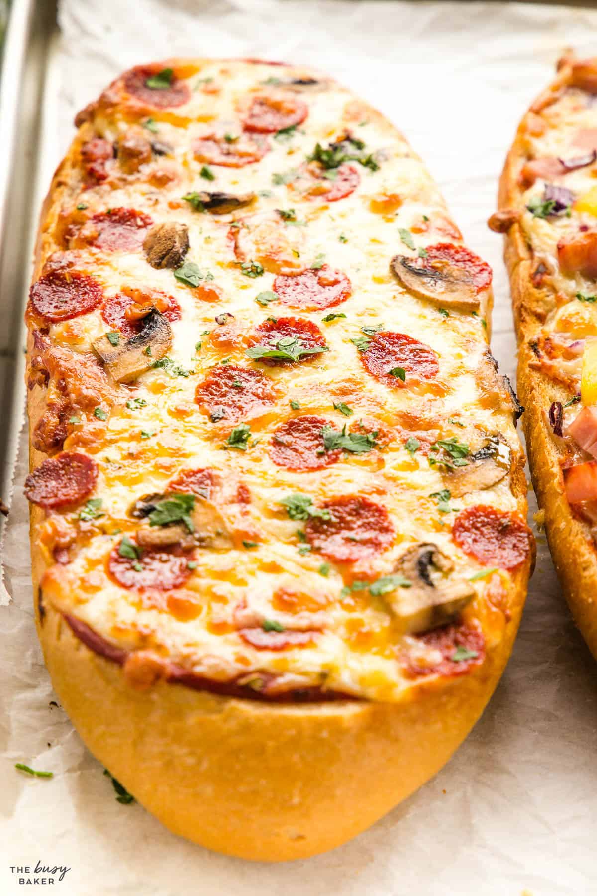 cheesy bread with pepperoni and mushrooms
