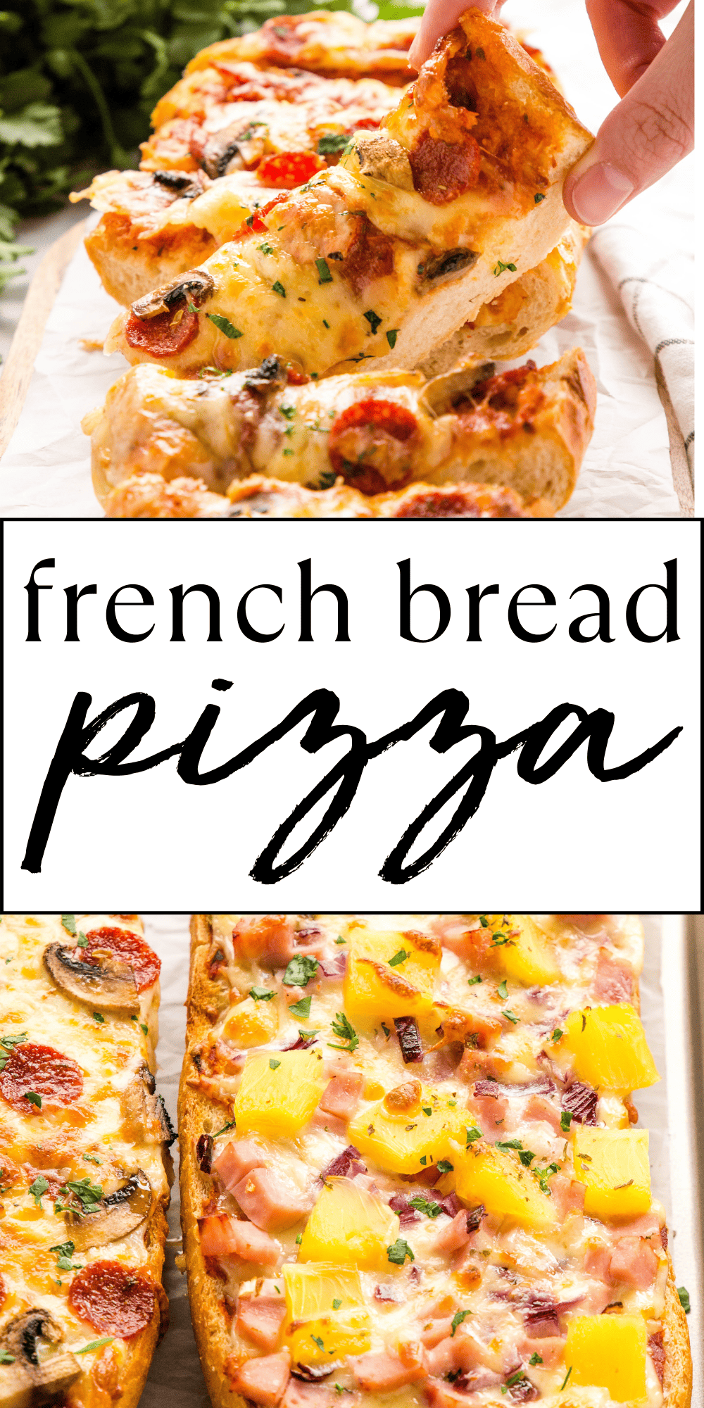 This French Bread Pizza Recipe is an easy family meal idea! Pick your favourite toppings for this budget-friendly 30-minute weeknight dinner! Recipe from thebusybaker.ca! #pizzarecipe #frenchbreadpizza #easypizza #homemadepizza #easydinner #mealidea #simplemeal #homemademeal #familymeal #familydinner #weeknightmeal #easymeal#foodforkids via @busybakerblog
