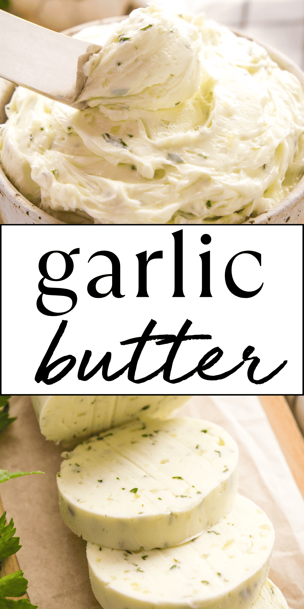This Garlic Butter recipe is creamy and delicious, perfect to serve with grilled steak, chicken, seafood, grilled or steamed vegetables and more. It makes the BEST garlic bread and can be turned into a creamy garlic butter sauce! Make this easy garlic herb butter recipe with only 4 basic ingredients! Recipe from thebusybaker.ca! #garlicbutter #garlicbuttersauce #easygarlicbutter #garlicherbbutter #garlicbread #garlicbutterrecipe via @busybakerblog