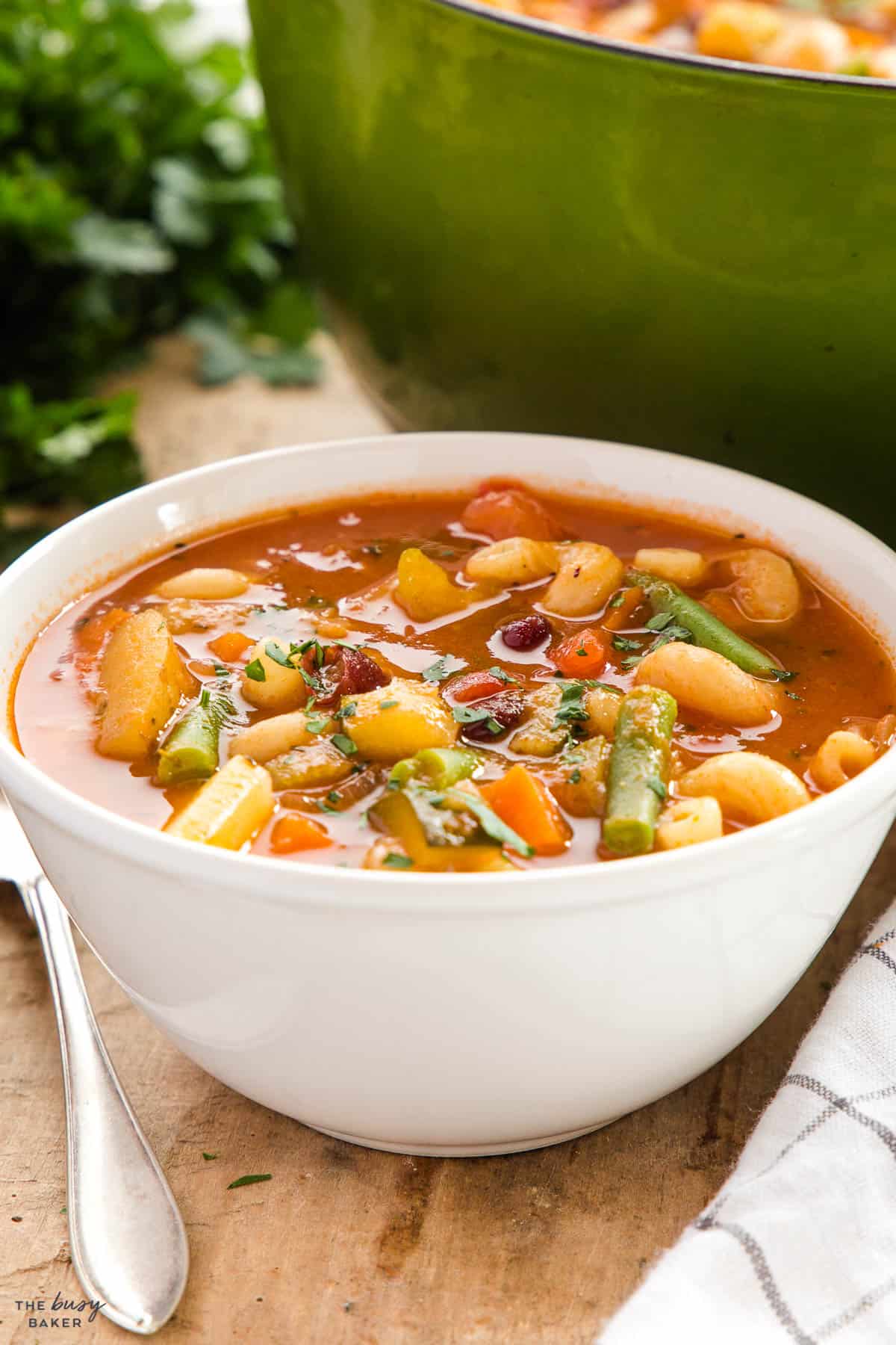 white bowl with Italian bean soup