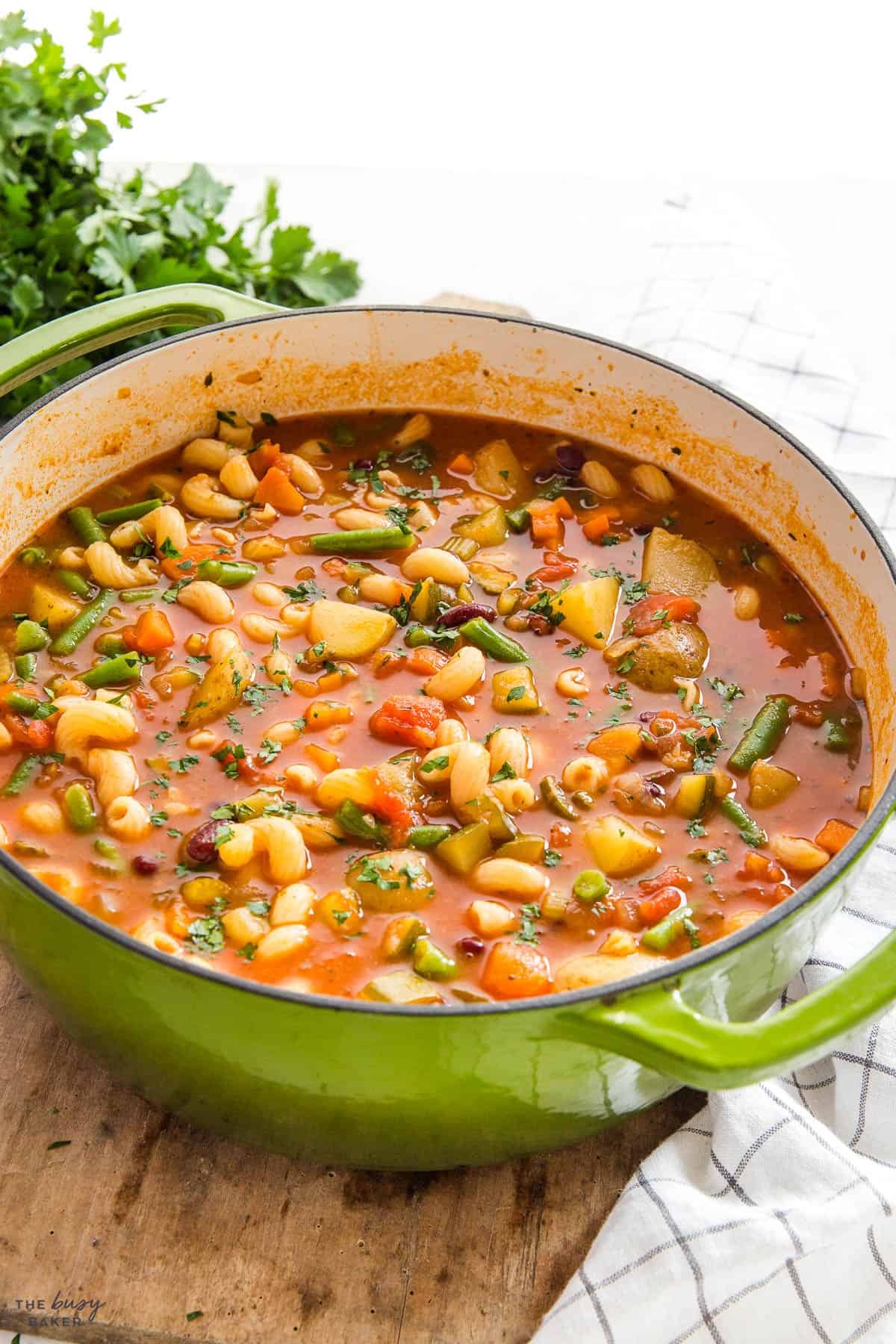 Italian vegetable stew with noodles, potatoes and beans