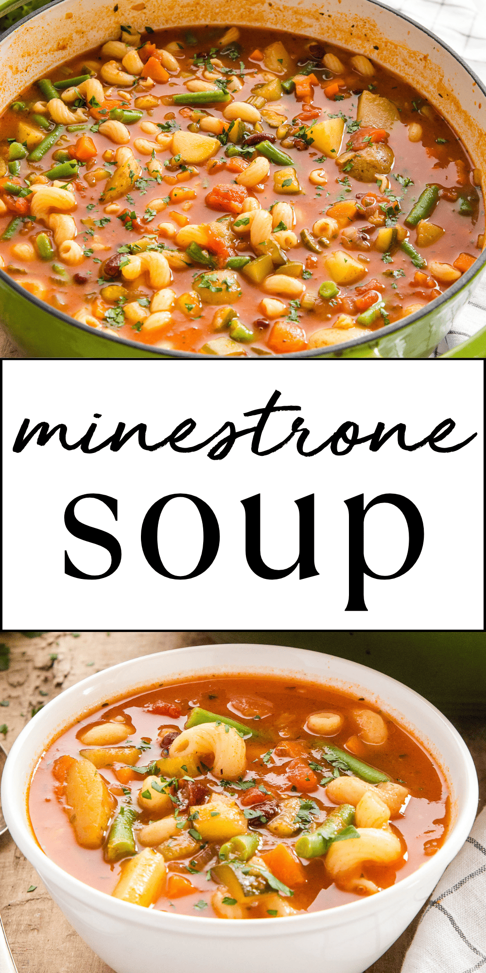 This Minestrone Soup recipe is an easy-to-make version of the classic Italian Minestrone - packed with vegetables, beans and pasta, it's a healthy and hearty meal that's on the table in 30 minutes! Recipe from thebusybaker.ca! #minestrone #minestronesoup #minestronesouprecipe #olivegarden #olivegardencopycat #easysoup #plantbased #healthysoup #healthymeal #30minutemeal #familymeal #weeknightmeal via @busybakerblog