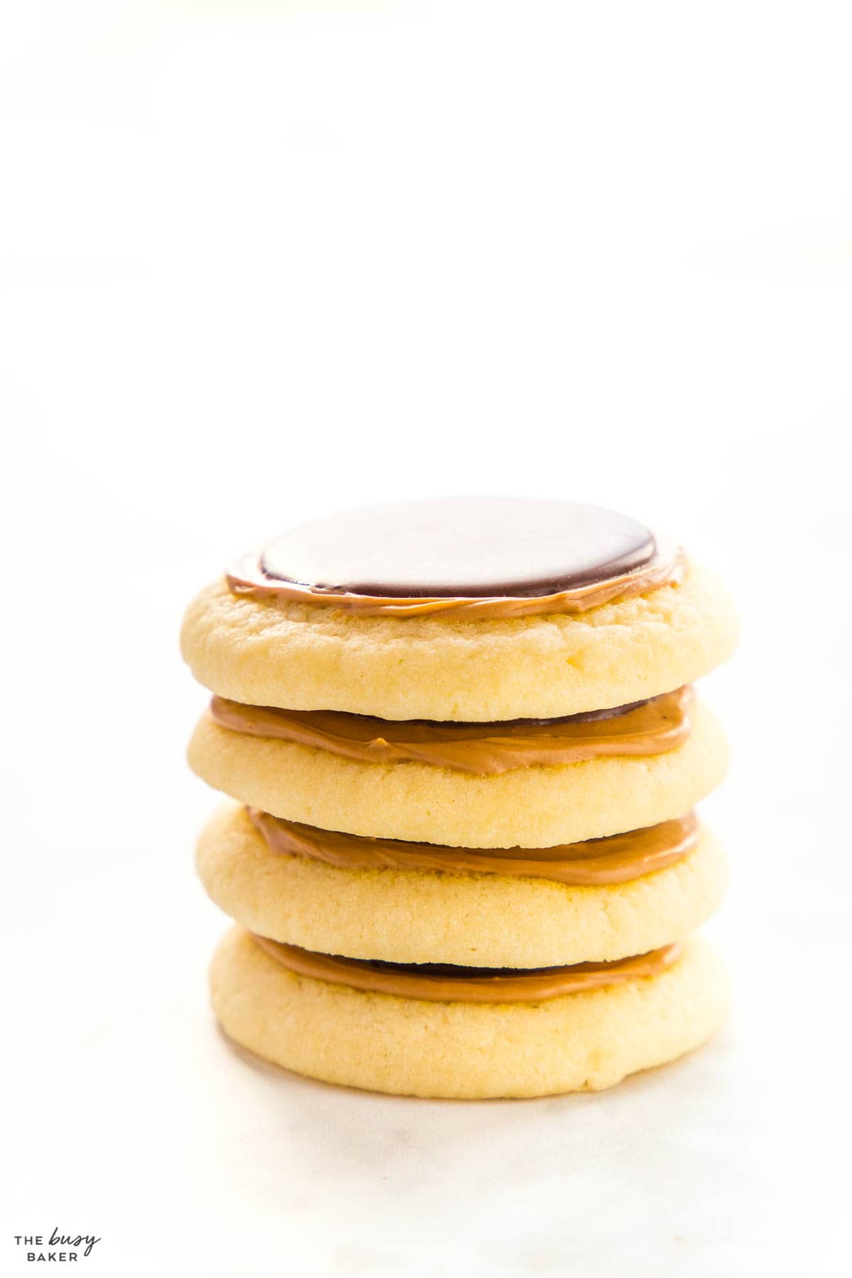 stack of shortbread with caramel and chocolate 