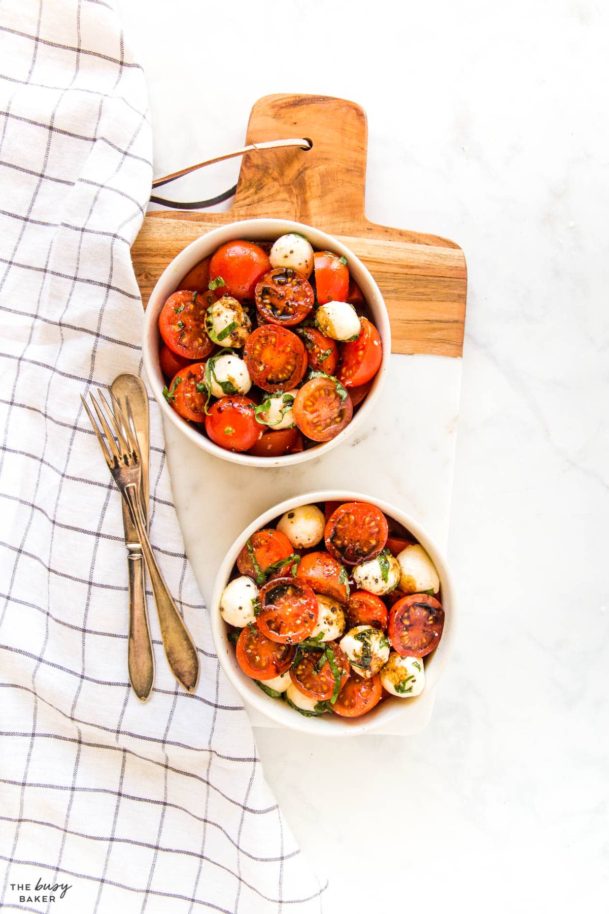 caprese salad in bowls with balsamic vinegar