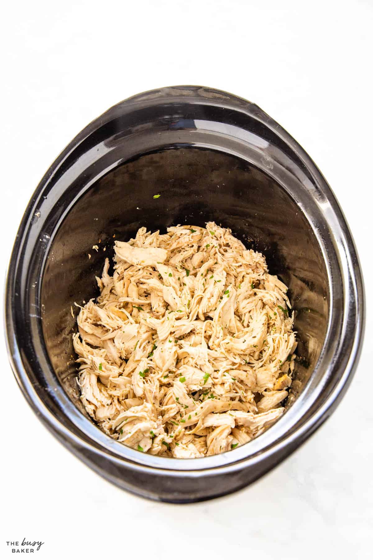 slow cooker with shredded chicken
