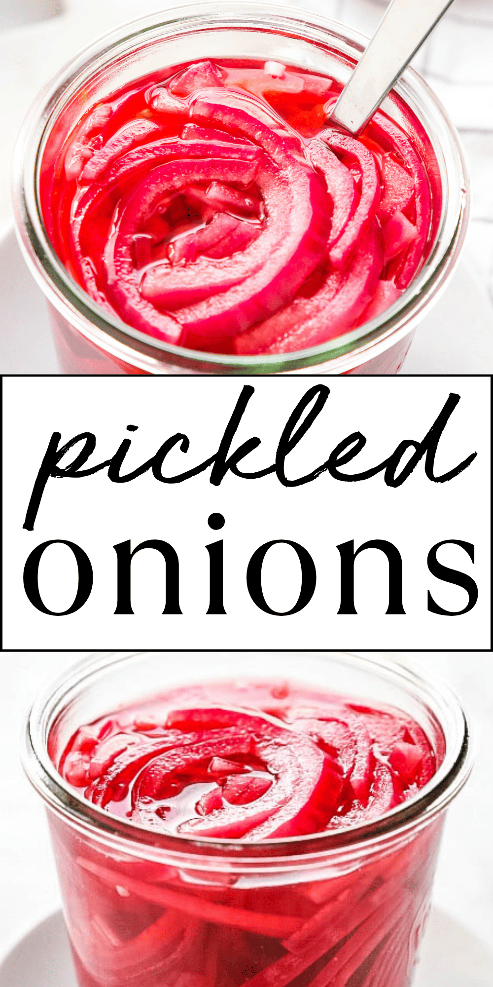 This Pickled Red Onions recipe is a quick and easy way to make delicious pickled onions to serve with sandwiches, wraps, tacos and more! Easy to make in minutes! Recipe from thebusybaker.ca! #pickledonions #easypickledonions #quickandeasypickledonions #pickledredonions #pickledonionsrecipe #condiment #pickles #pickling #vinegar #homesteading via @busybakerblog