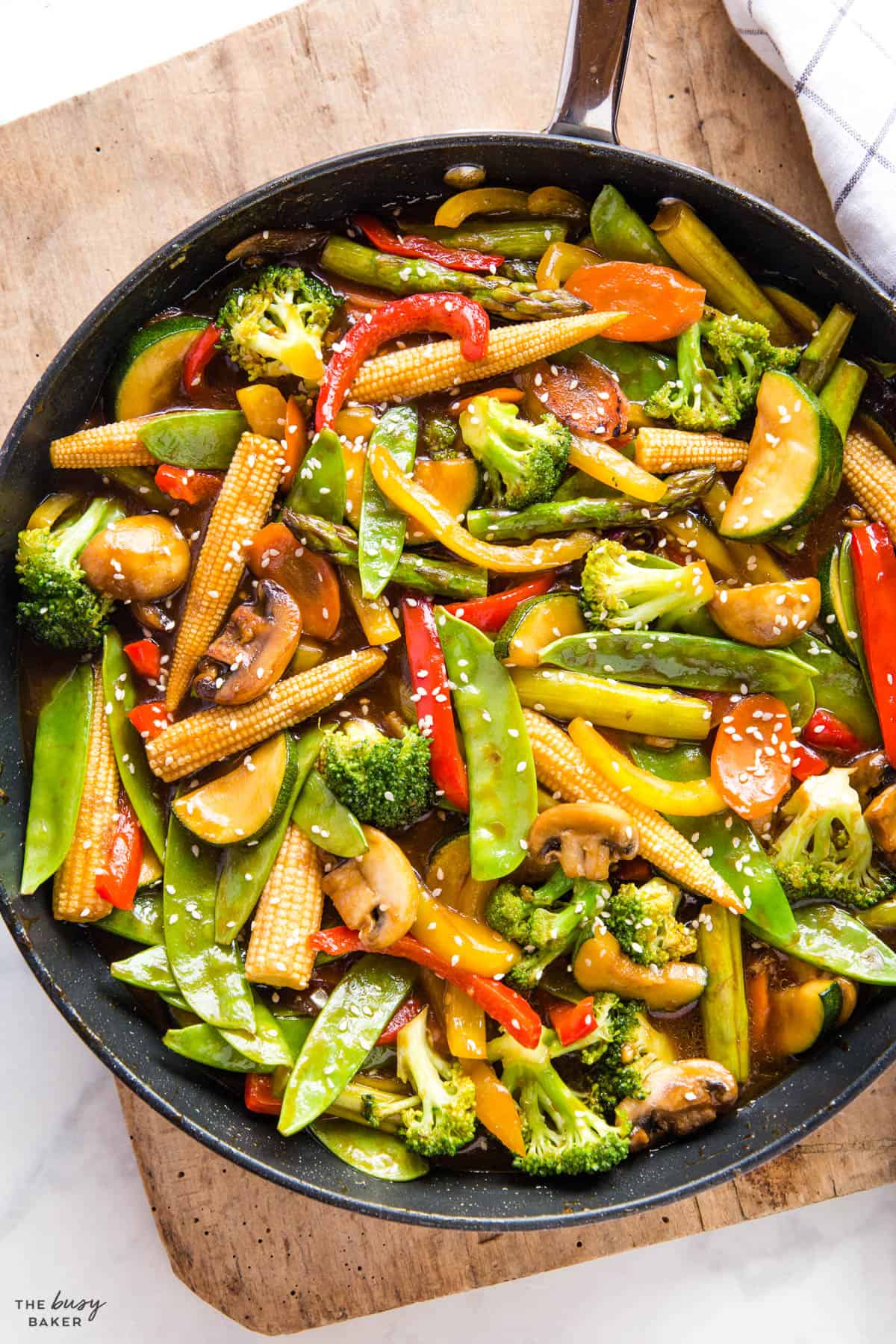 stir fry vegetables in pan