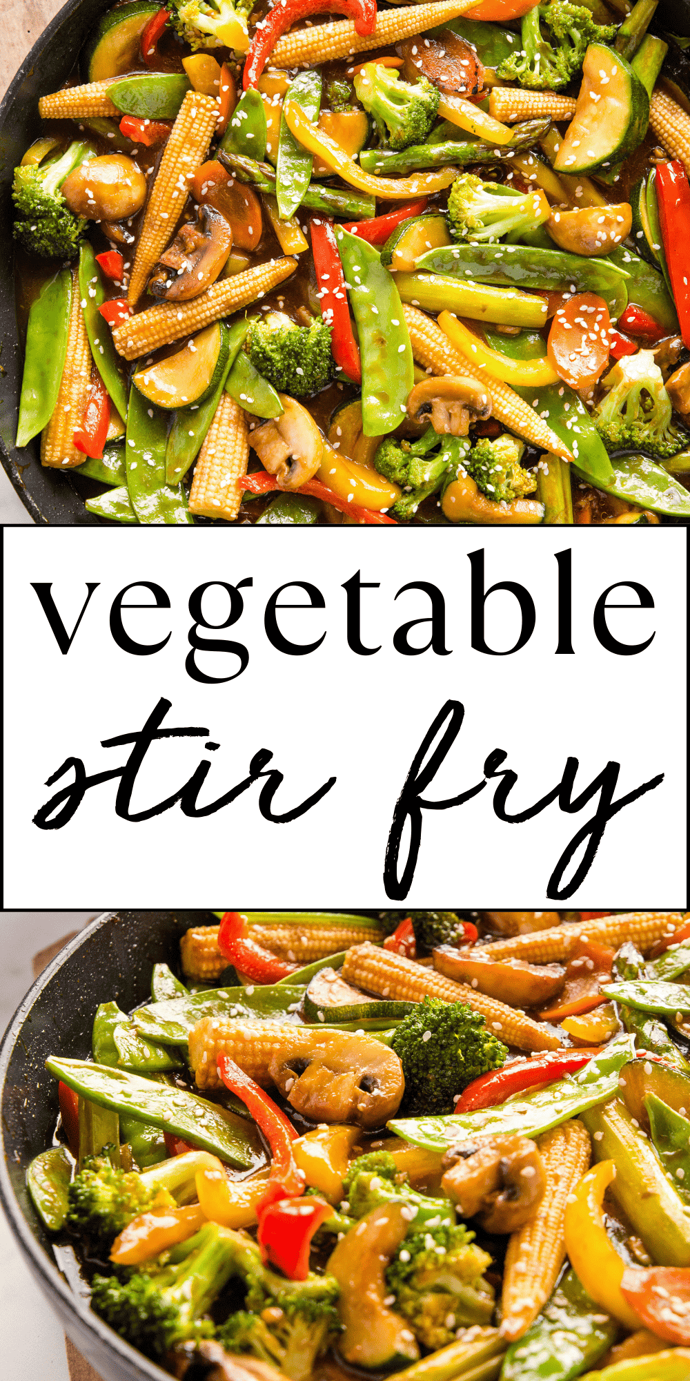 This Vegetable Stir Fry recipe is made with a blend of colourful vegetables and a sweet and savoury stir fry sauce. Easy, healthy stir fry vegetables made in one pan in 25 minutes or less! Recipe from thebusybaker.ca! #vegetablestirfry #stirfryvegetables #vegetablestirfryrecipe #easystirfry #stirfrysauce #easymeal #vegetarian via @busybakerblog