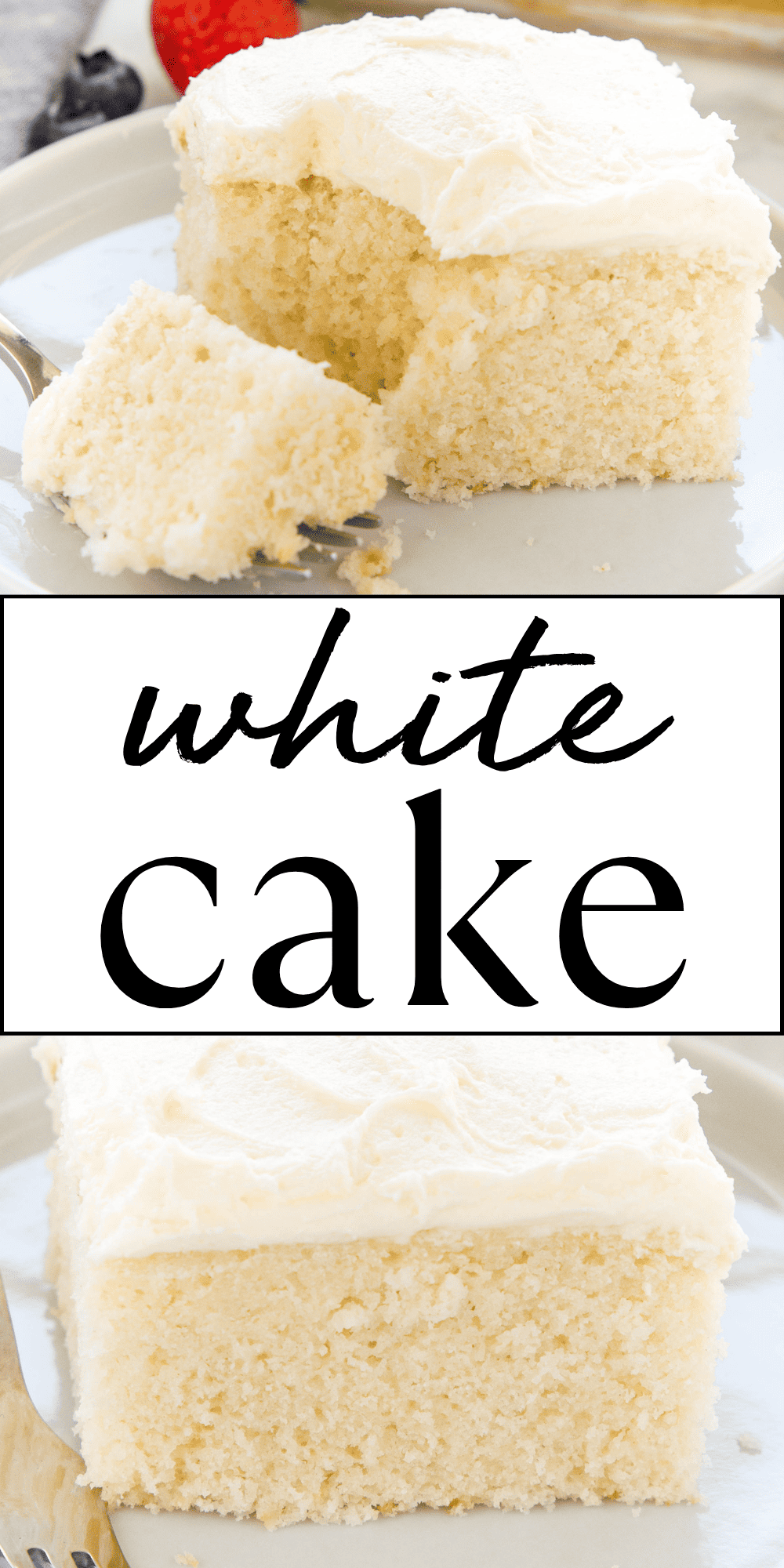 This easy White Cake recipe is the perfect white cake that's moist and tender and simple to make with am easy fluffy frosting. Learn how to make the best white cake recipe with a secret ingredient and our pro tips and tricks! Recipe from thebusybaker.ca! #whitecake #easywhitecake #howtomakewhitecake #bestwhitecakerecipe #easywhitecakerecipe #whitecakerecipe via @busybakerblog