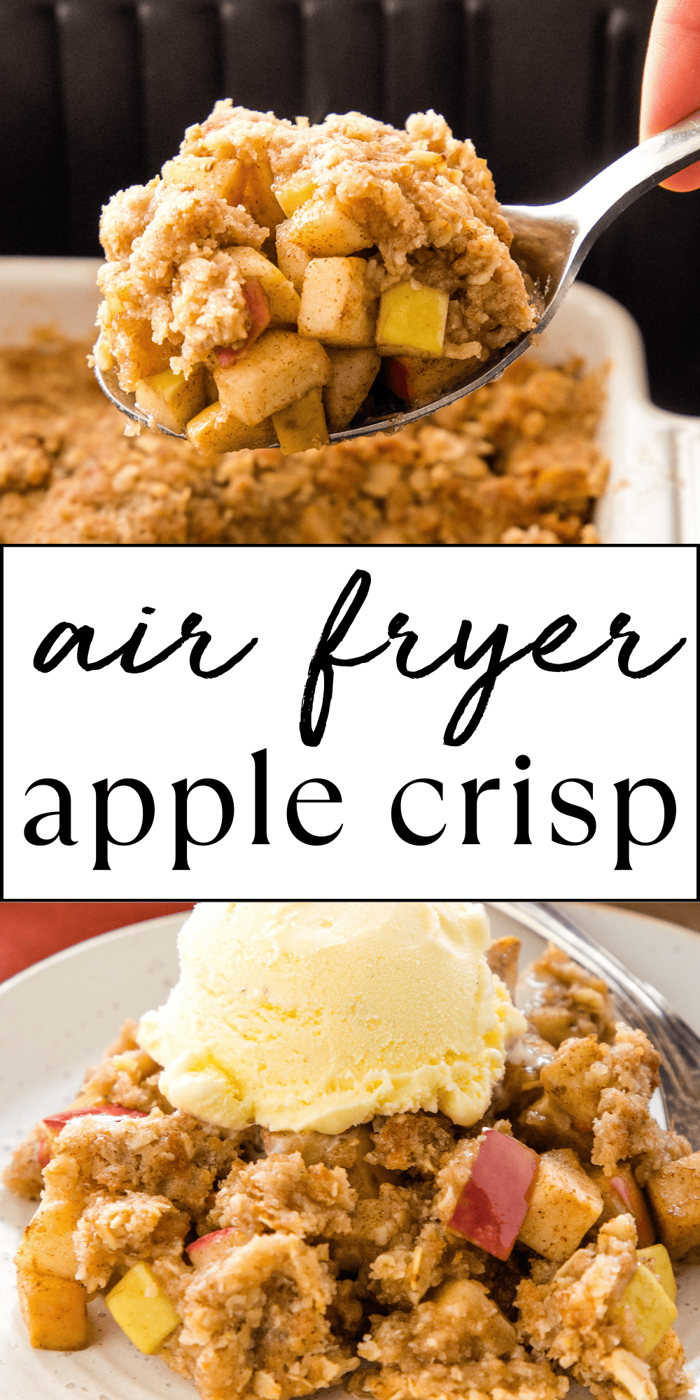 This Air Fryer Apple Crisp is the perfect easy dessert! An easy apple crisp recipe made with fresh chopped apples, fragrant spices and an simple oat topping. Recipe from thebusybaker.ca! #airfryerapplecrisp #applecrisp #easydessert #easyapplecrisp #appledessert #applecrumble #airfryerdessert #airfryerrecipe via @busybakerblog