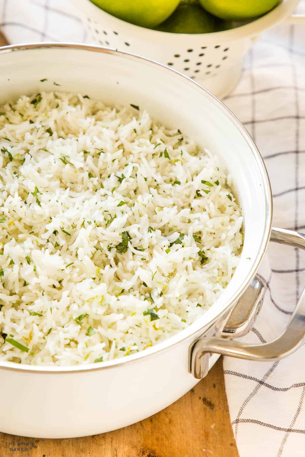 cooked rice with lime and cilantro