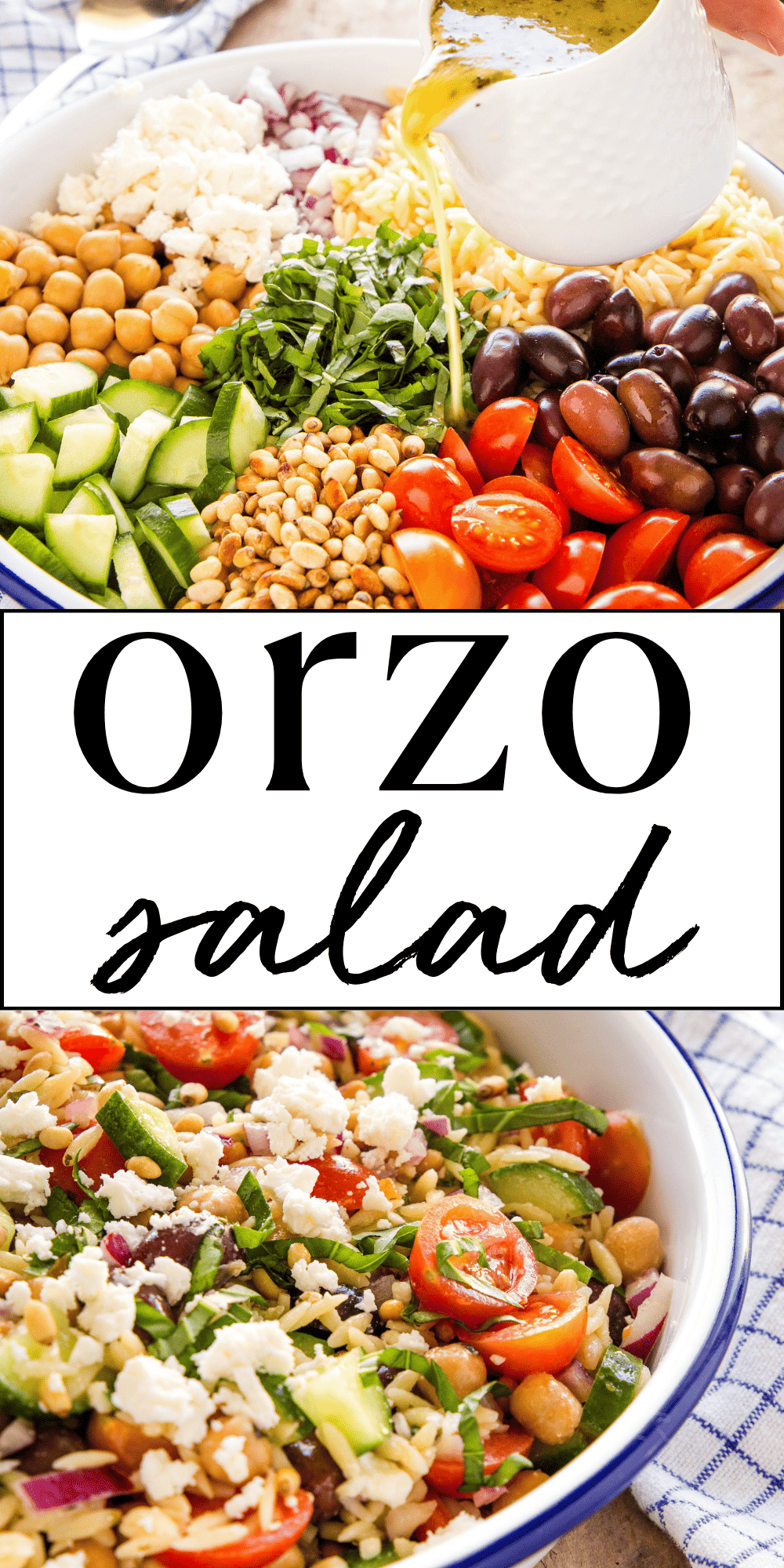 This orzo pasta salad recipe makes the perfect meal prep lunch or dinner. Recipe from thebusybaker.ca! #orzosalad #orzopastasalad #greekorzosalad #mediterraneanorzosalad #orzopasta #healthysalad #lunchsalad via @busybakerblog
