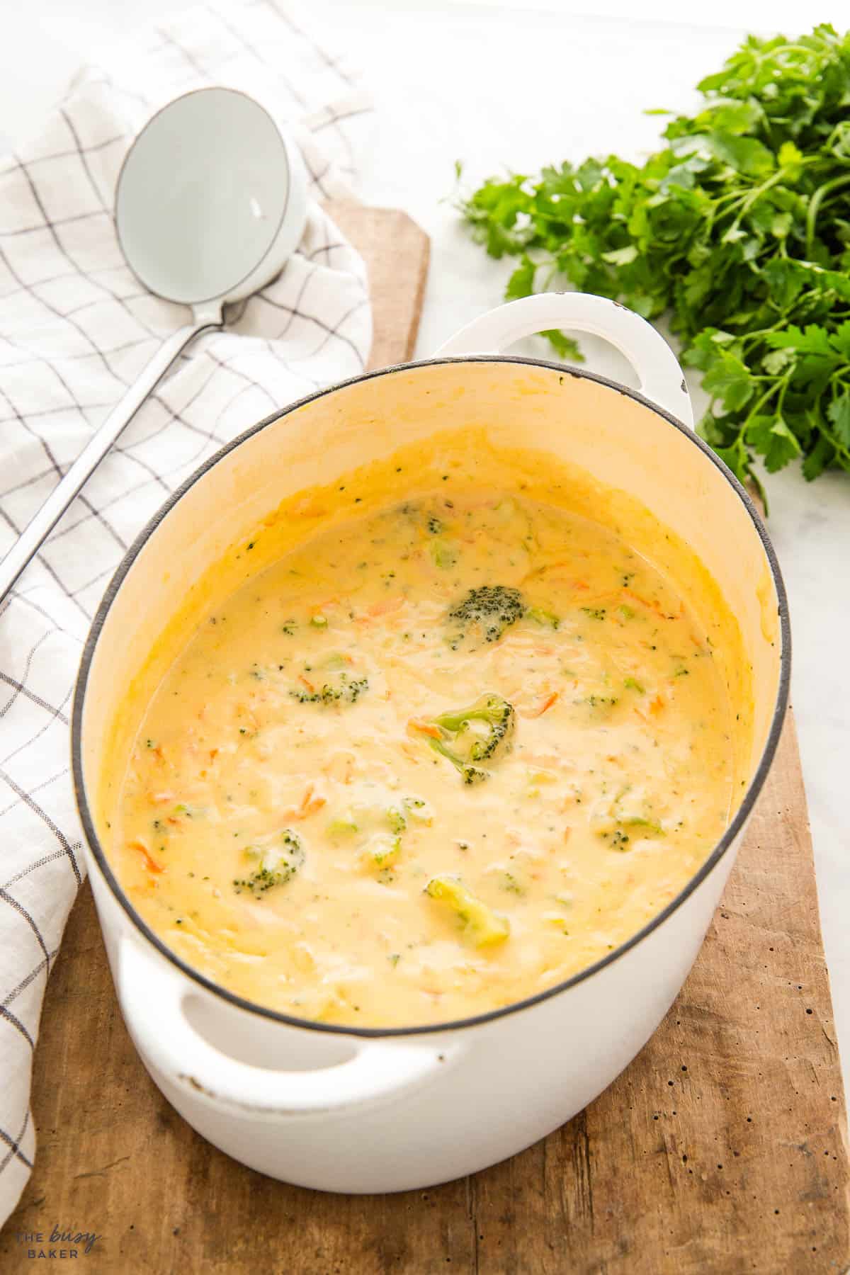 pot of broccoli cheddar soup