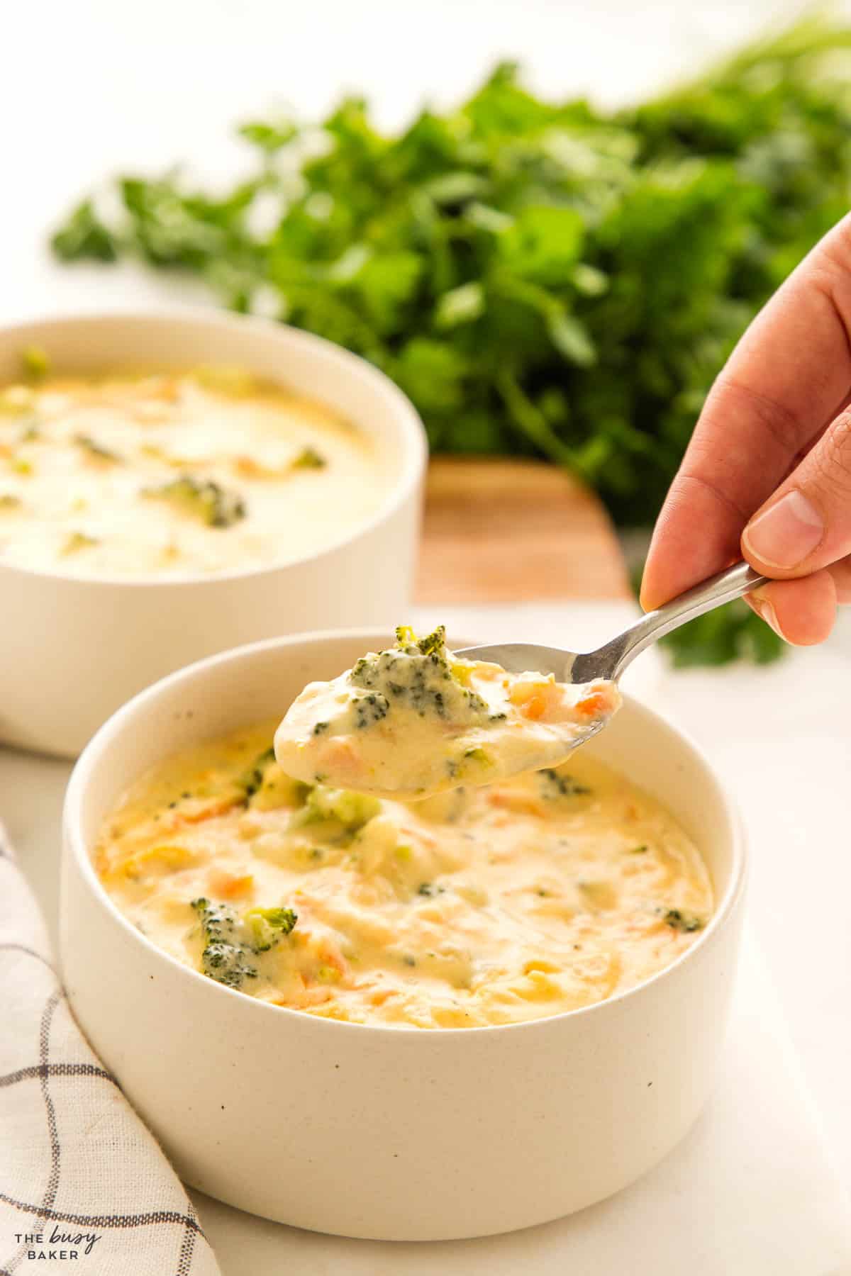 spoonful of broccoli cheddar soup