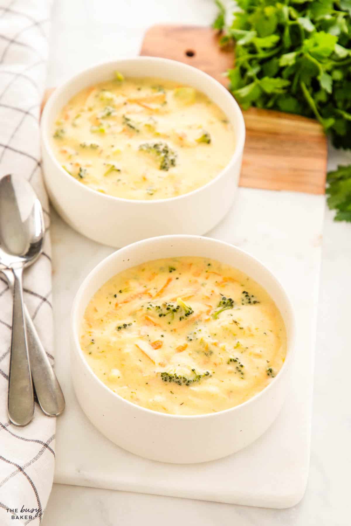 creamy vegetable soup in bowls