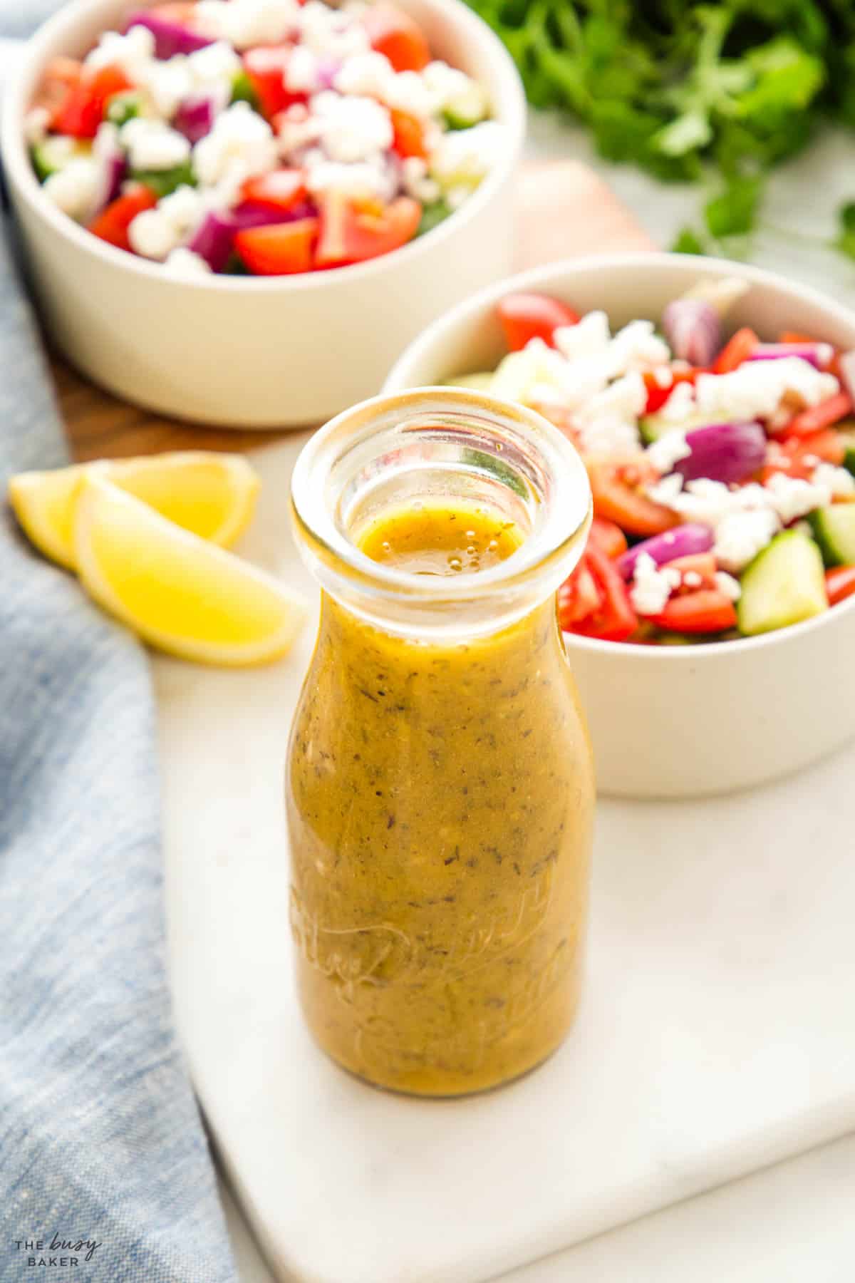 Greek Dressing Recipe in a glass jar