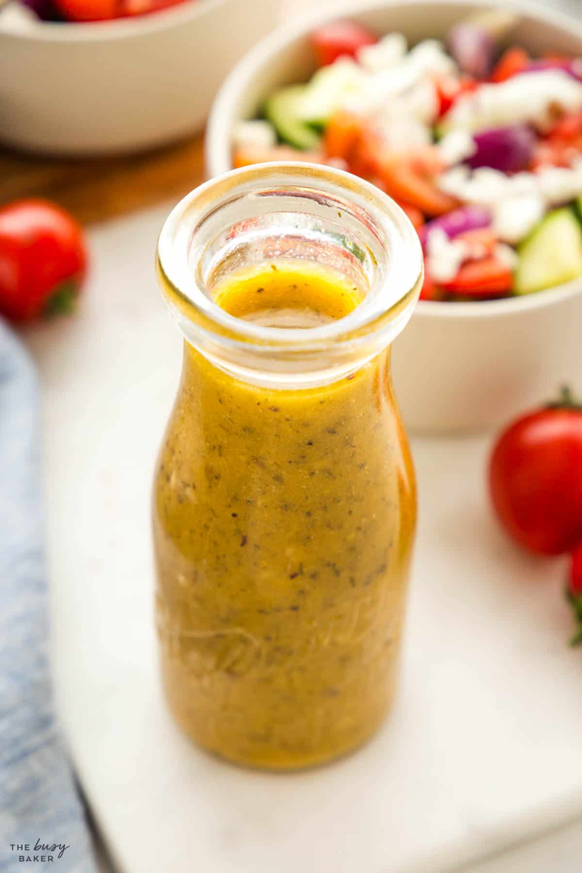 vinaigrette in a glass jar