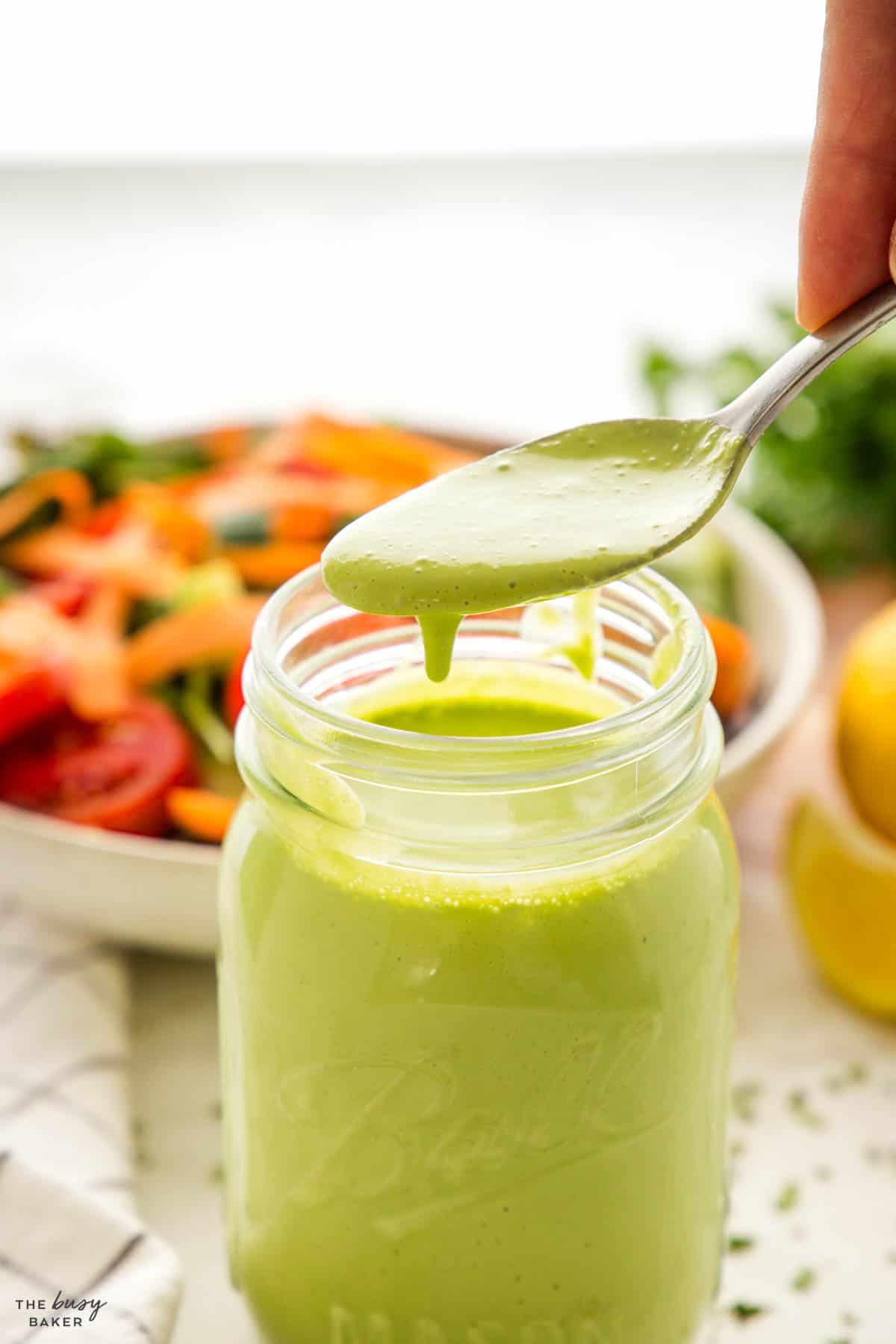 a spoonful of herb sauce