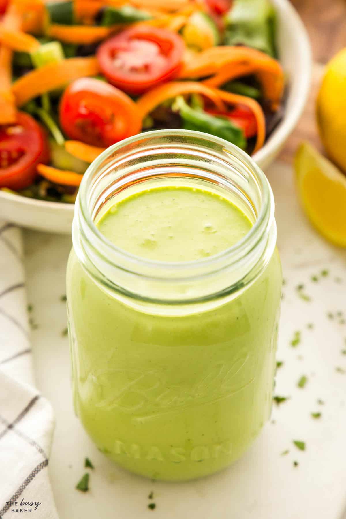 green goddess salad dressing in a jar